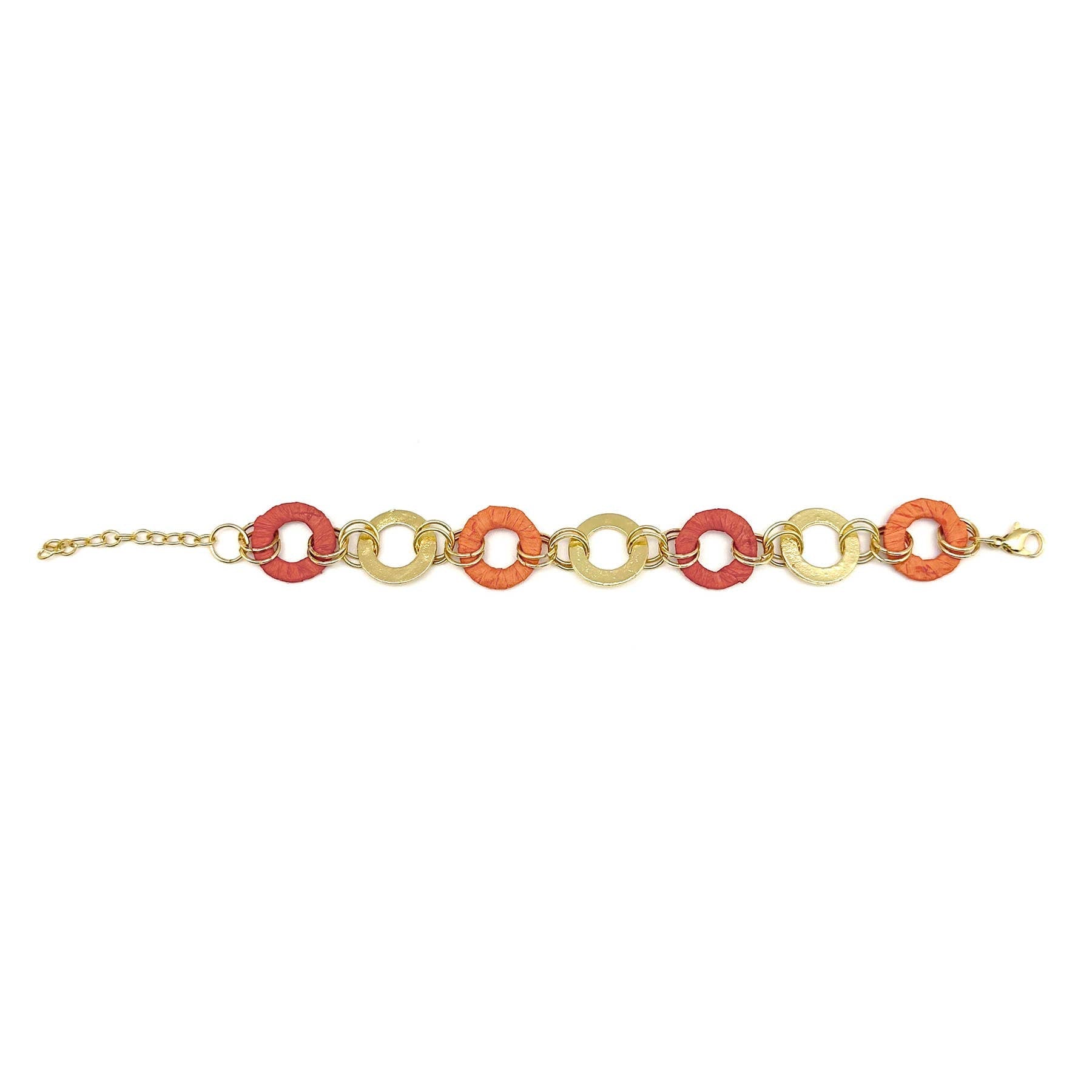 Sachi Raffia Rings Bracelet - Rust and Orange Small Rings