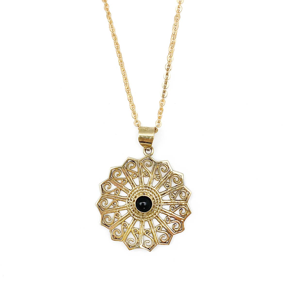 Tanvi Collection Necklace - Gold Curls with Black Onyx