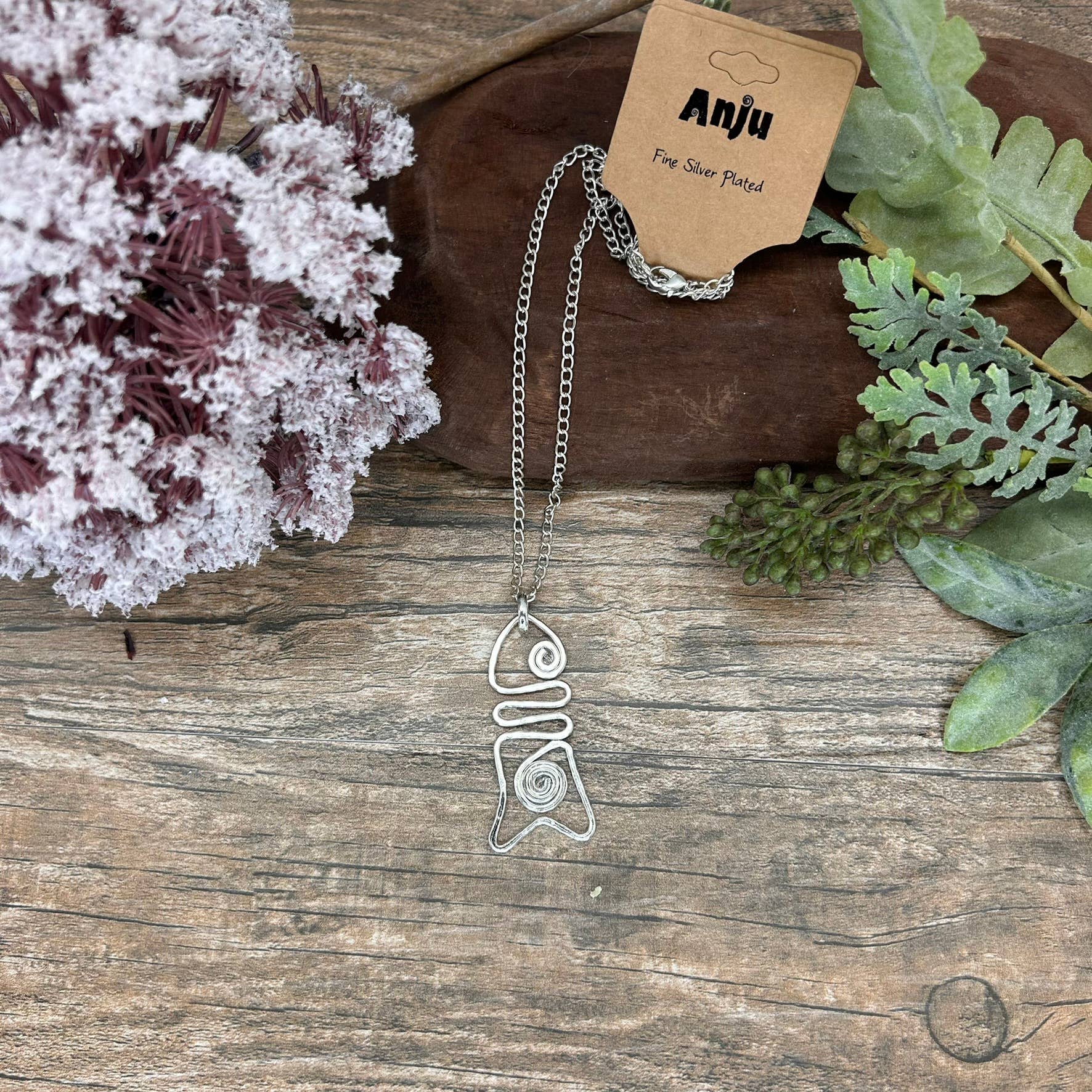 Silver Plated Pendant Necklace - Spiral Fish