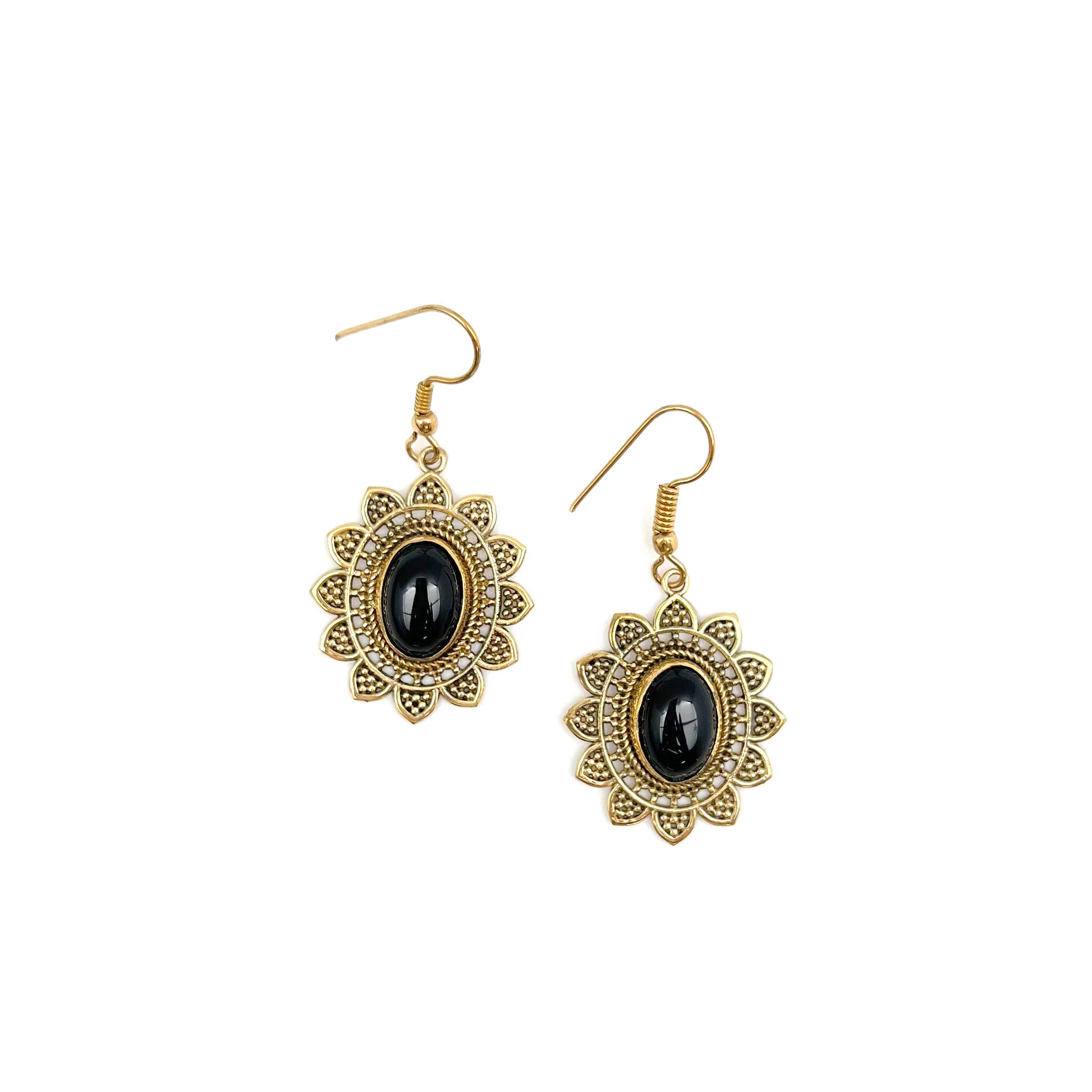 Tanvi Collection Earrings - Gold Sun with Black Onyx