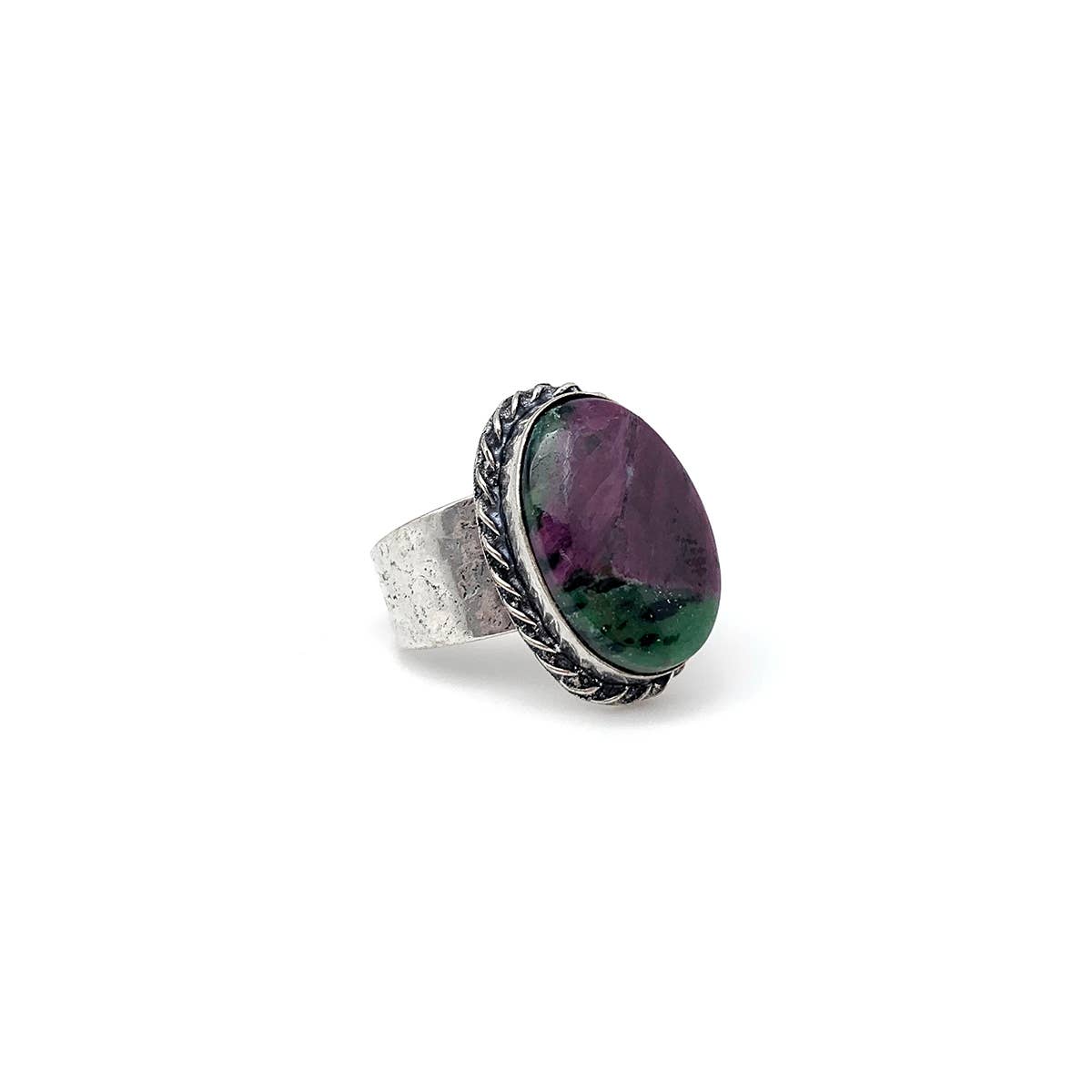 Handcrafted Kashi Semiprecious Stone Ring - Ruby Zoisite
