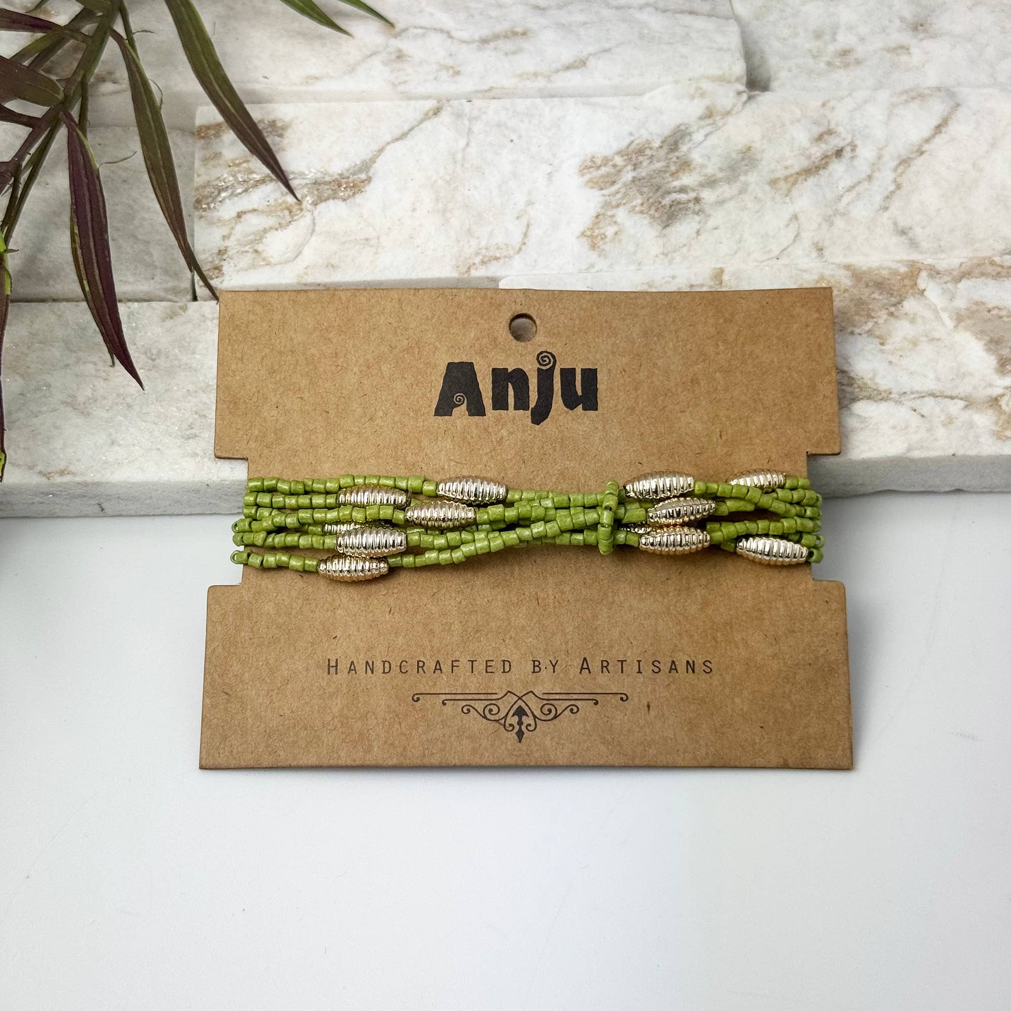 Seed Bead Stretch Bracelet - Olive Green