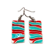 Pewter Earrings with Color Enamel - Red/Aqua
