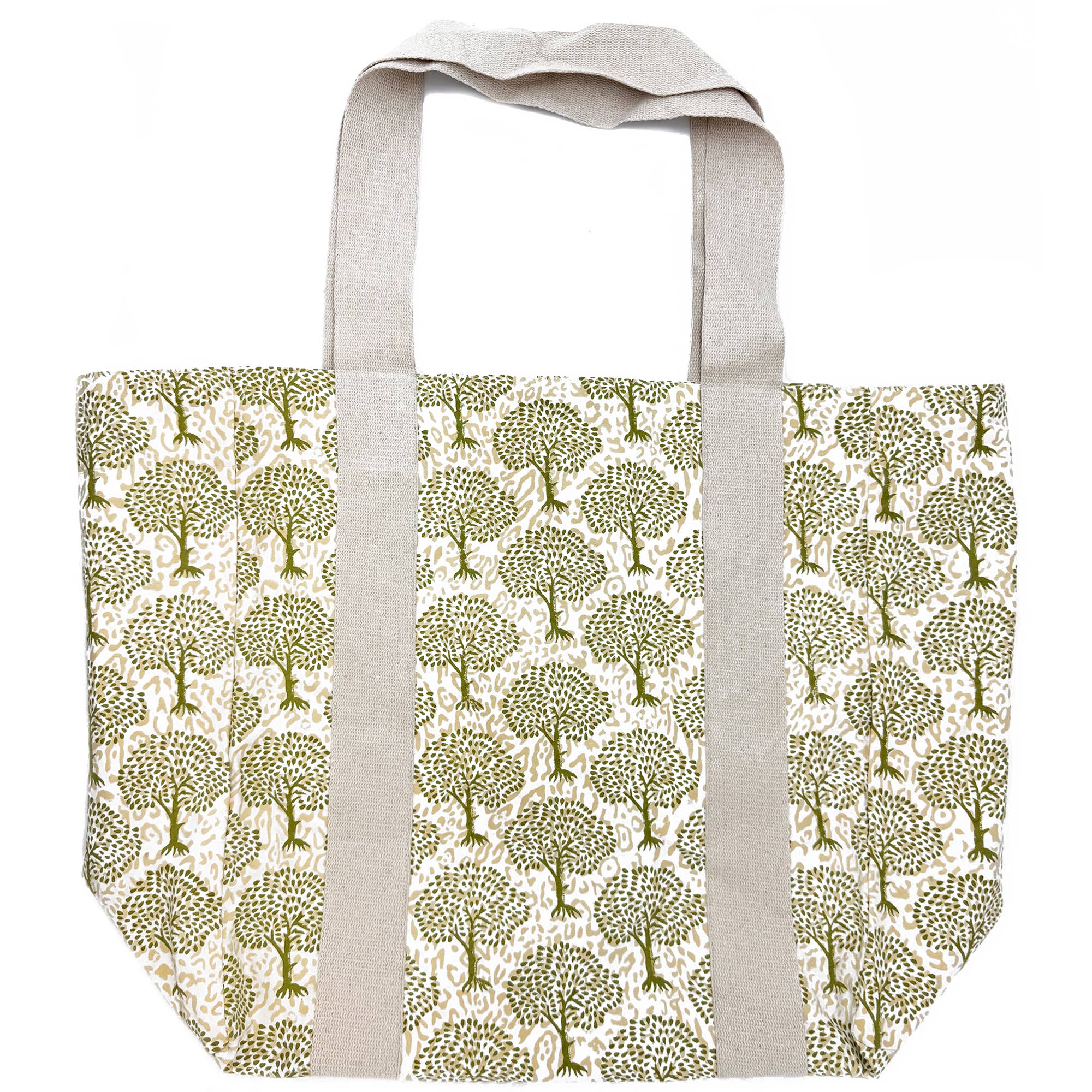 Handcrafted Canvas Bag with Block-Printed Trees