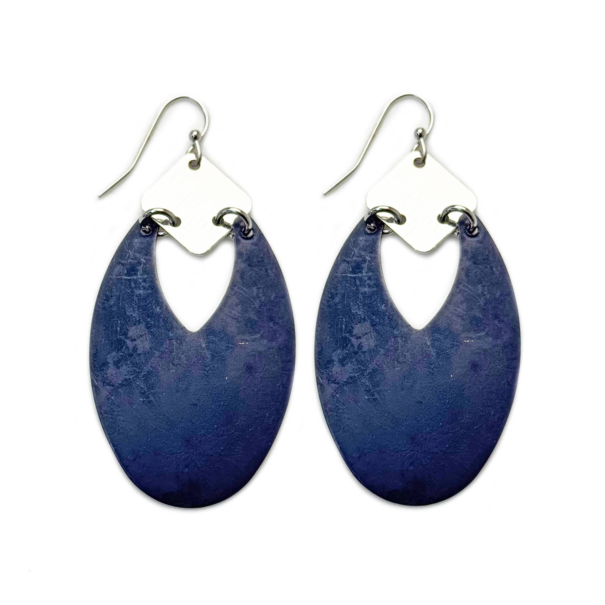 Handcrafted Royal Blue Patina Cutout Oval Earrings