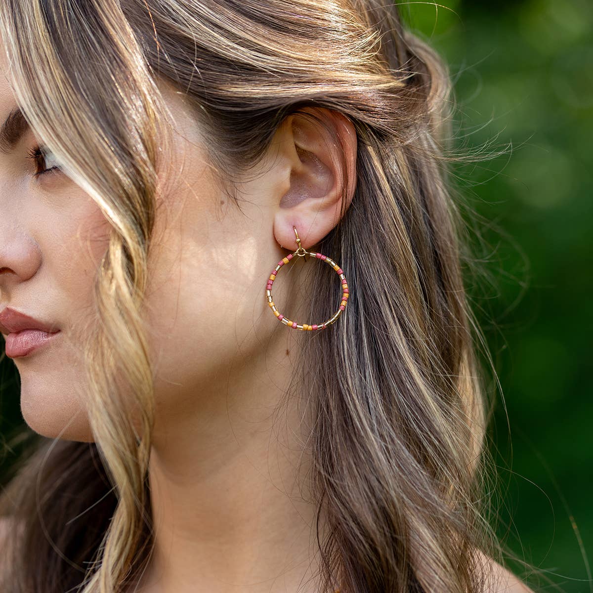 Seed Bead Hoop Earrings - Multiple Color Styles
