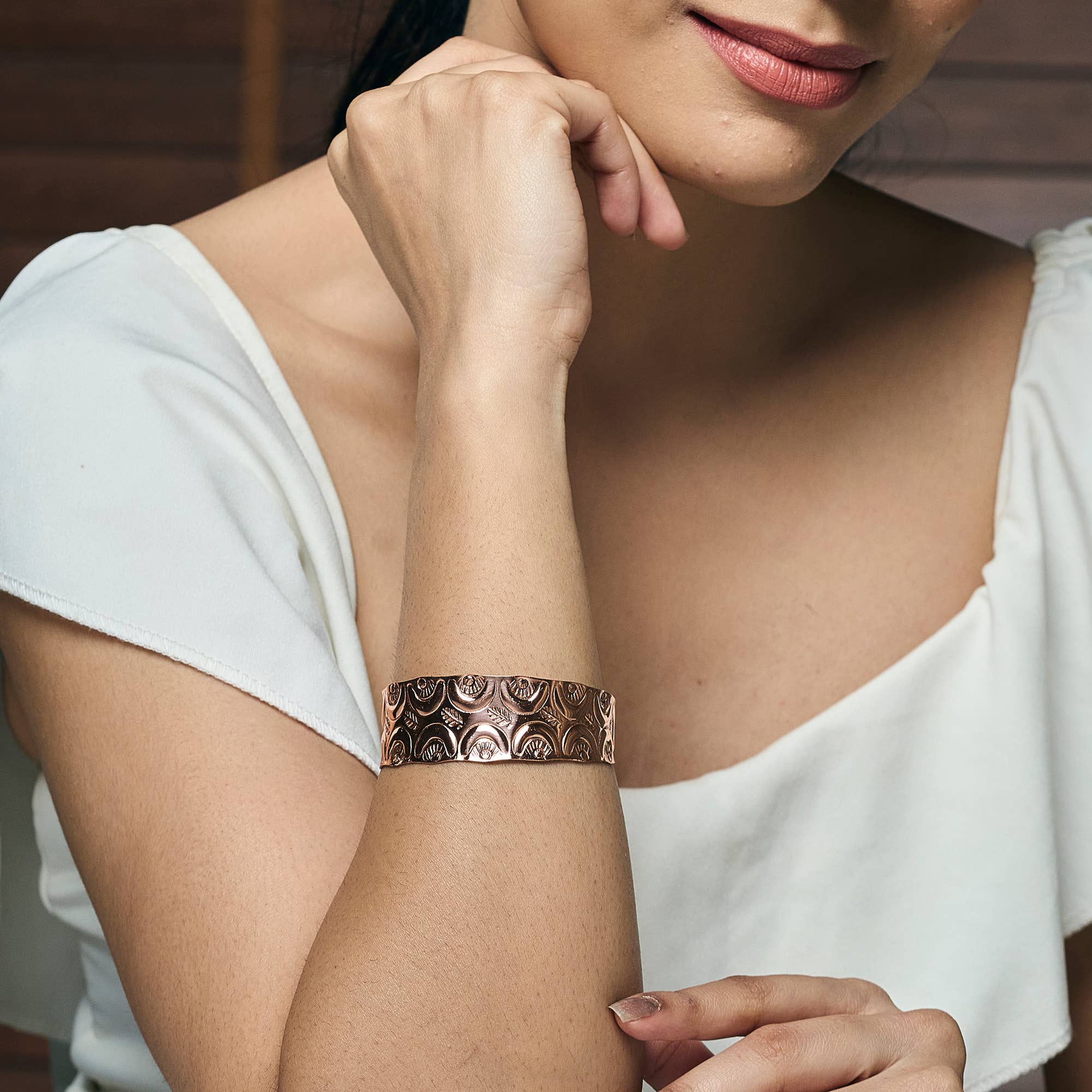 Handcrafted Textured Moon Pattern Copper Cuff