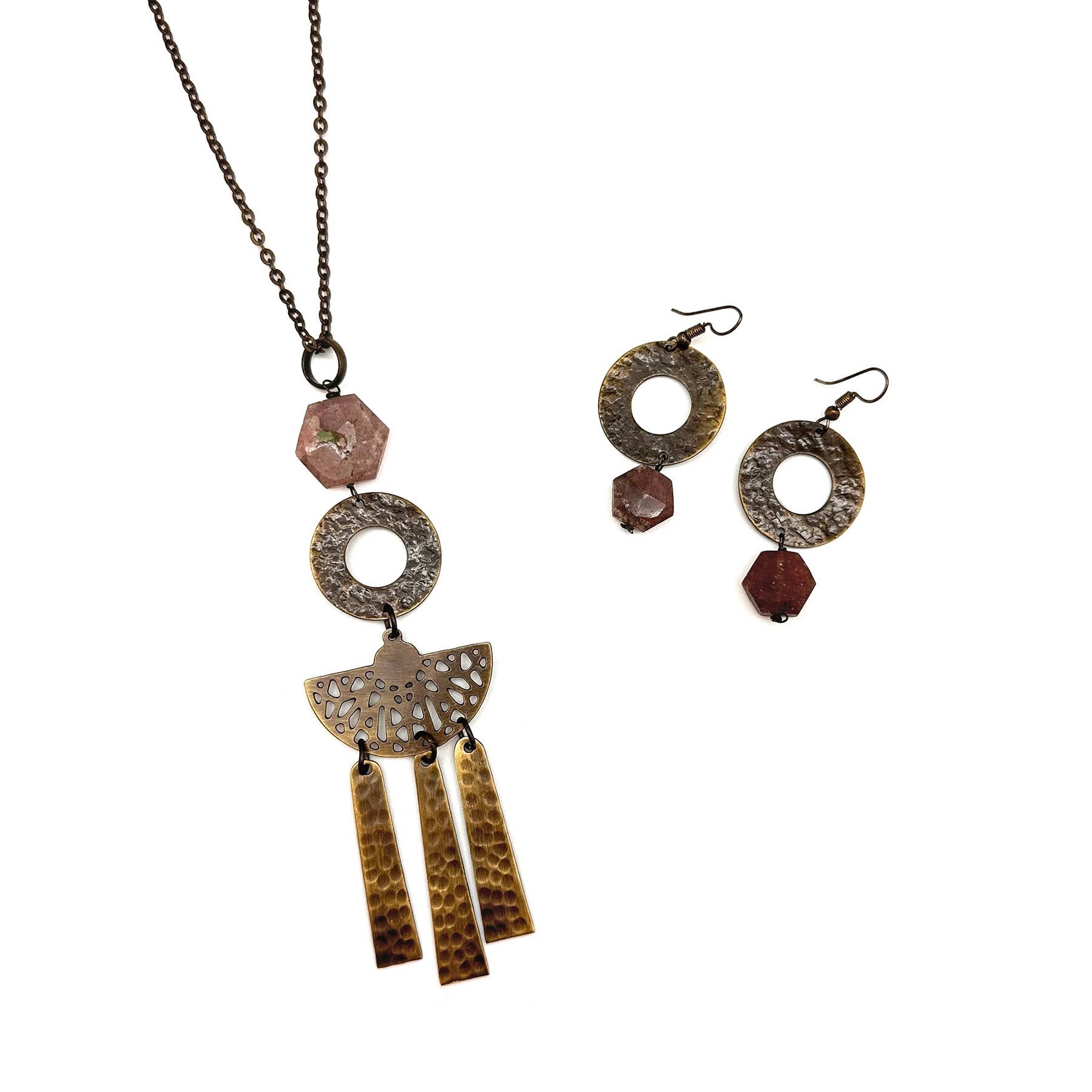 Banjara Collection Necklace - Strawberry Quartz, Brass