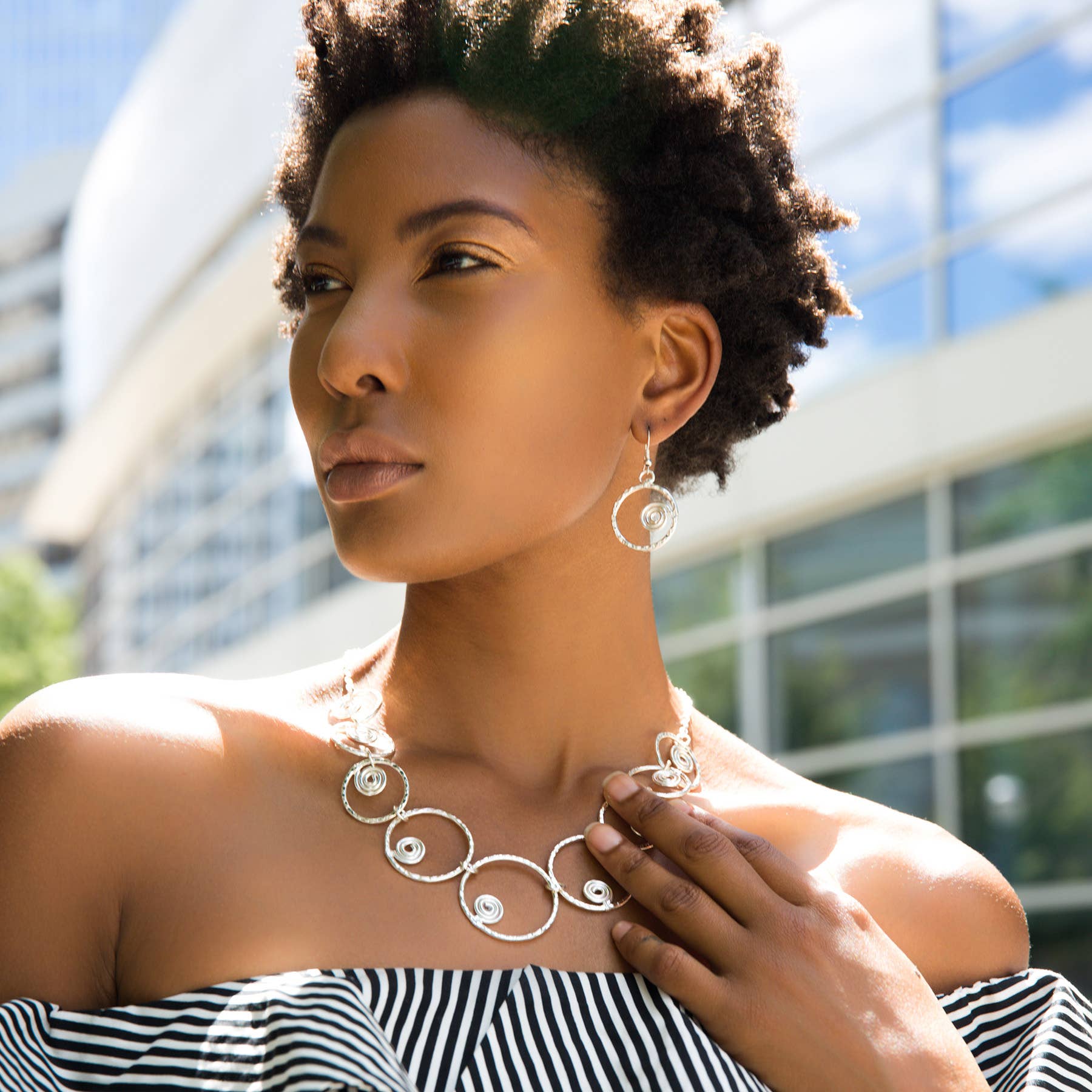 Silver Plated Necklace - Small Spirals in Hoops