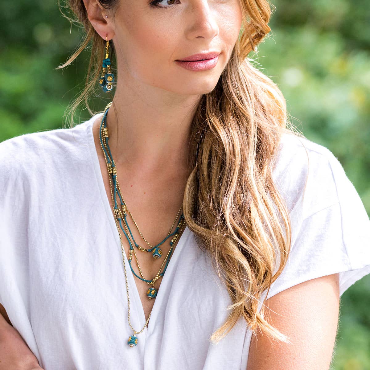 Sachi Ocean Sky Collection Necklace - 5 Strand Chain & Beads