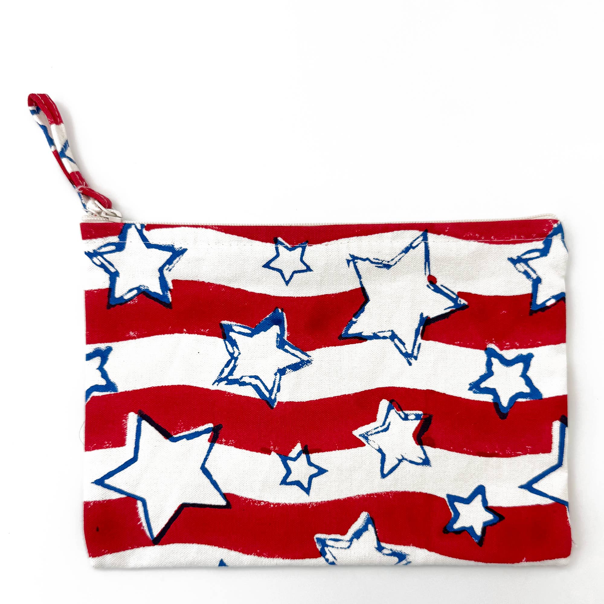 Handcrafted Canvas Pouch with Block-Printed Stars & Stripes