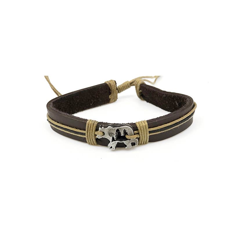 Pull Tie Leather Bracelet - Tree Cutout Inside Bear