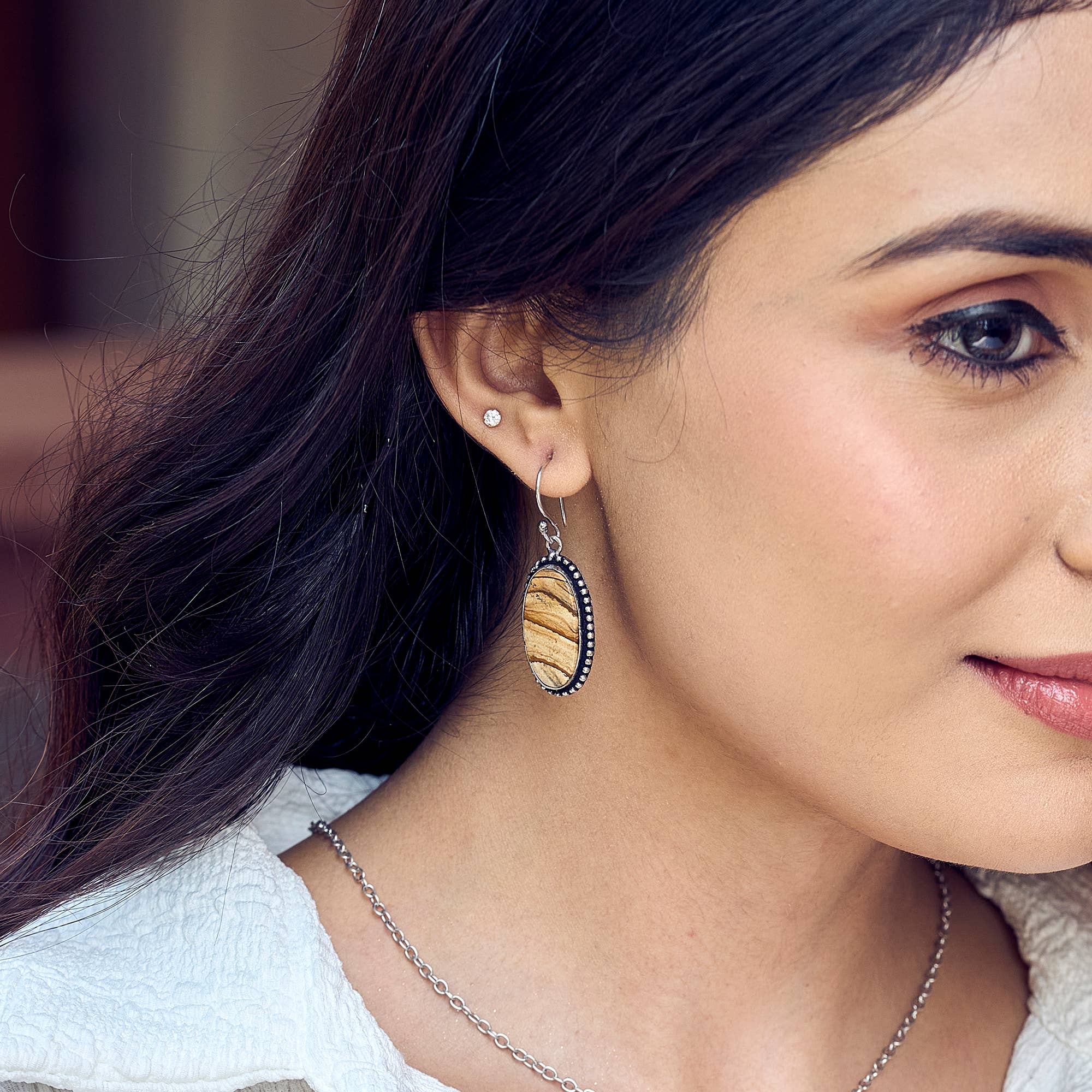 Handcrafted Semiprecious Stone Earrings - Picture Jasper