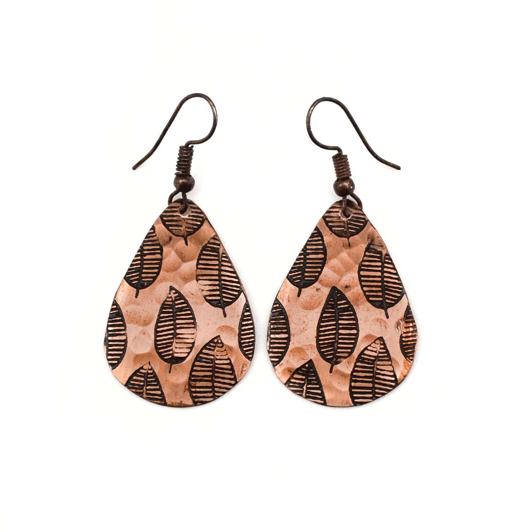 Modern Leaf Copper Engraved Earrings