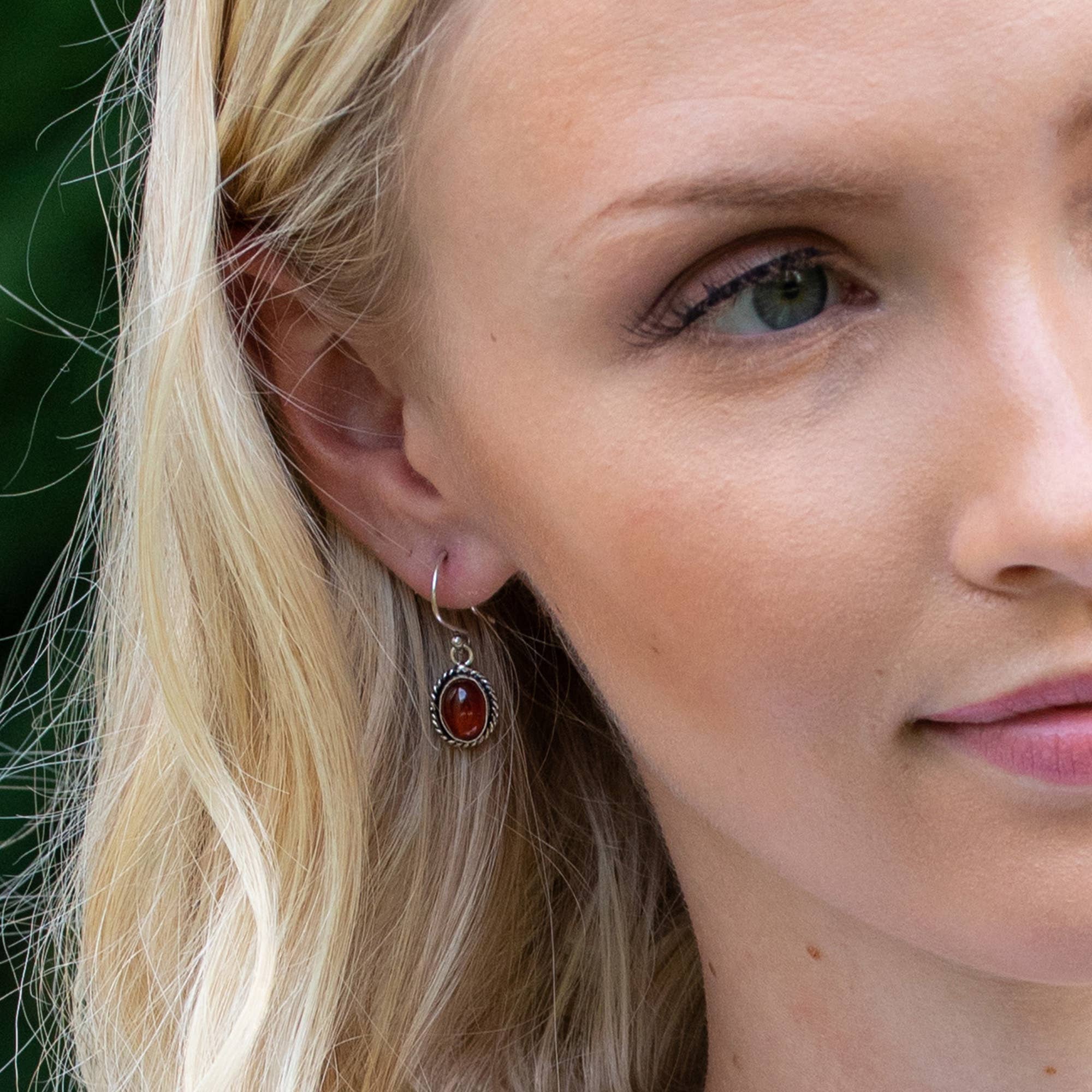 Handcrafted Semiprecious Small Stone Earrings - Red Jasper