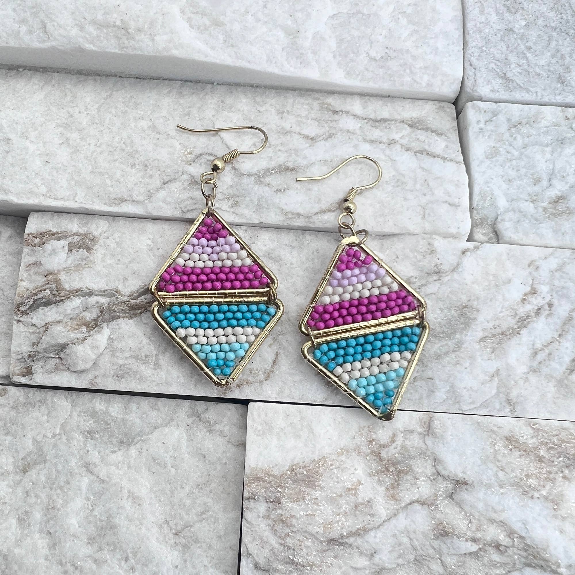 Seed Bead Layered Triangles Earrings - Multiple Color Styles