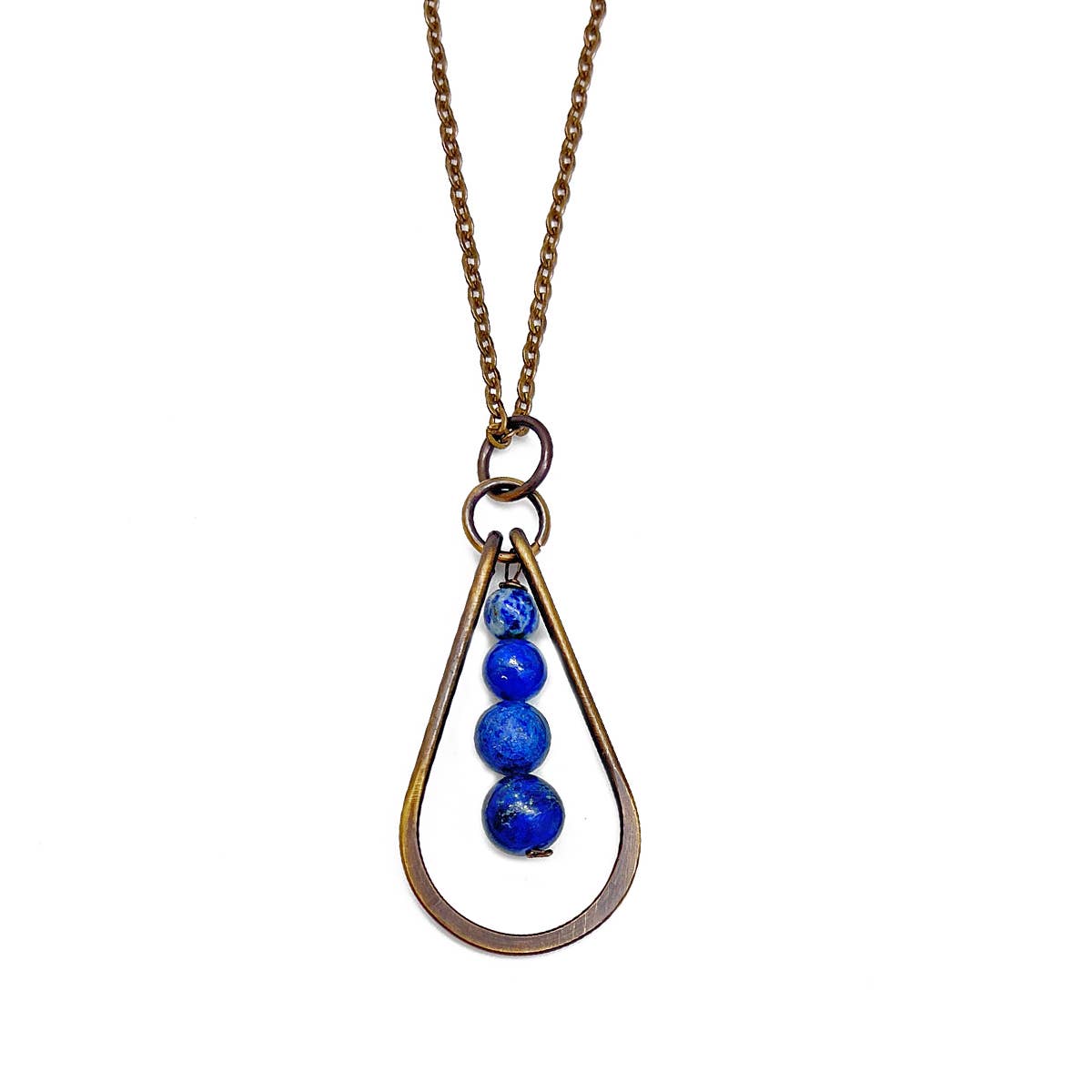 Banjara Collection Necklace - Brass Teardrop and Lapis Beads
