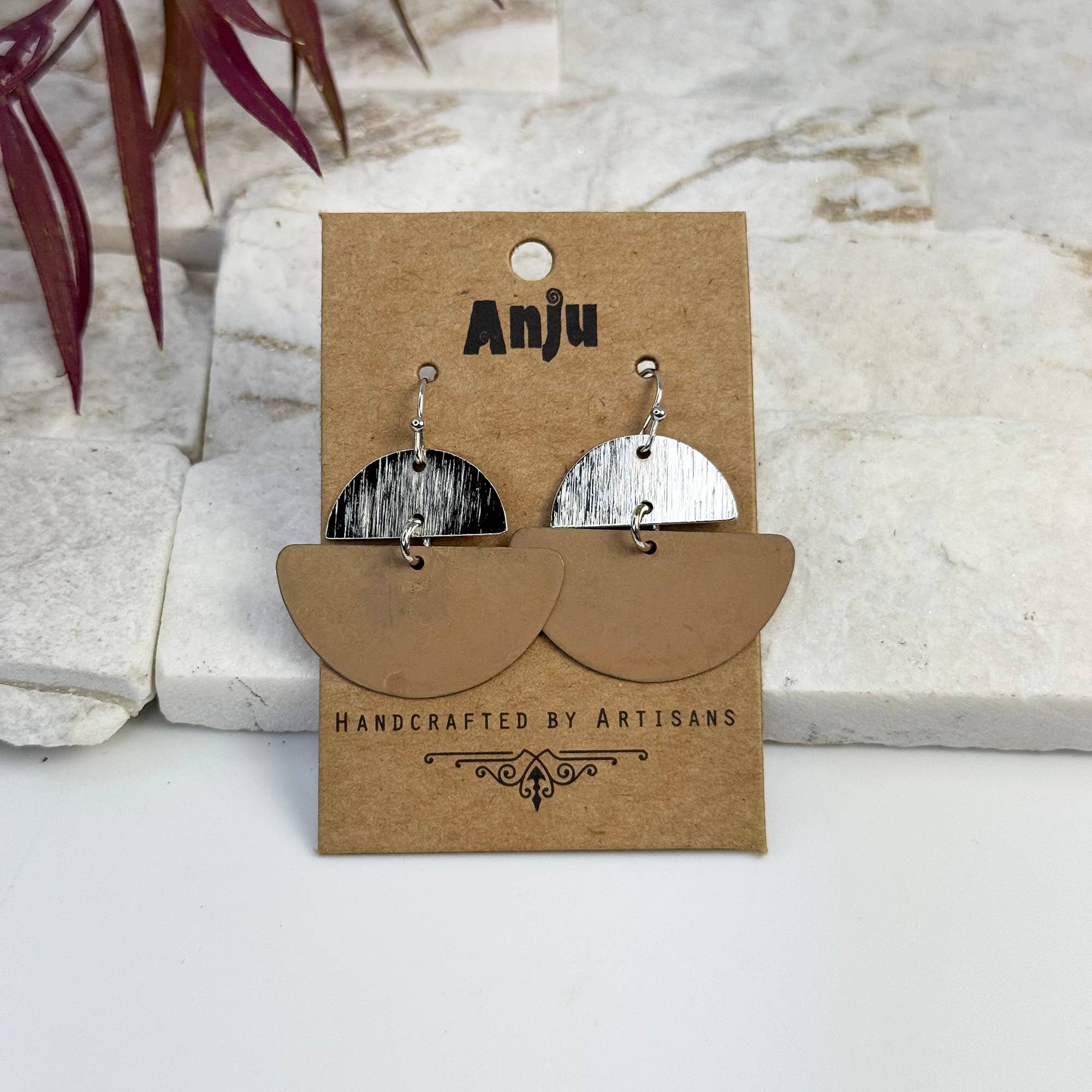 Handcrafted Brown Patina Fanform Earrings