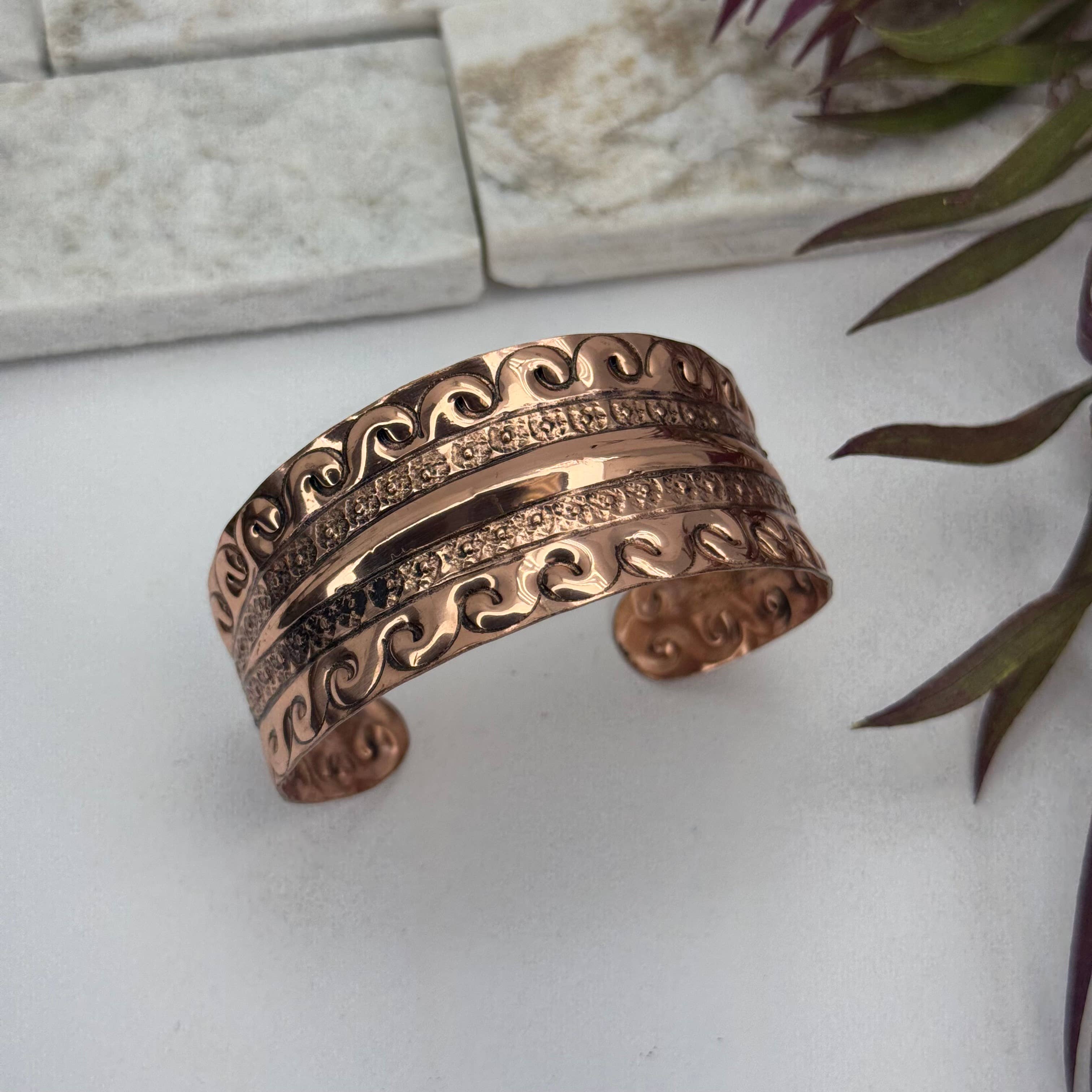 Handcrafted Ocean Wave Scroll Copper Cuff