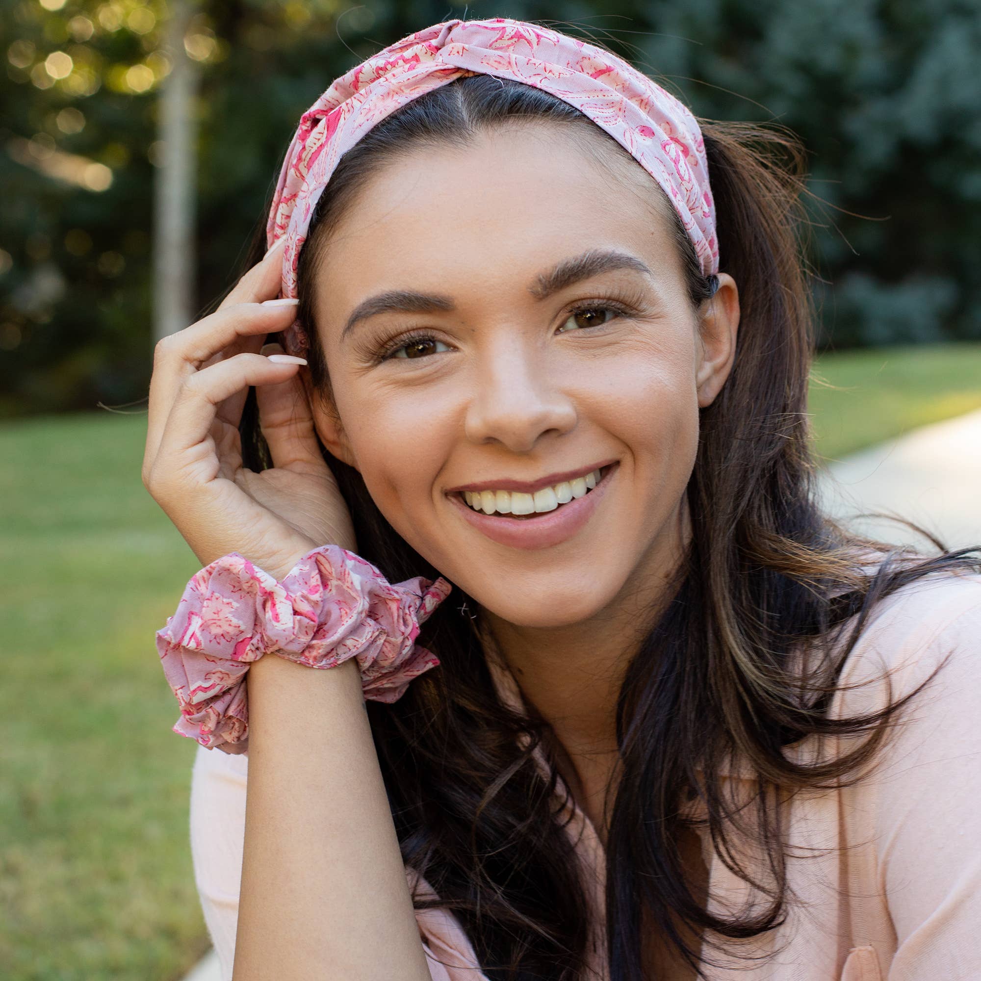 Block Printed Hair Accessories - Three Medium Scrunchies
