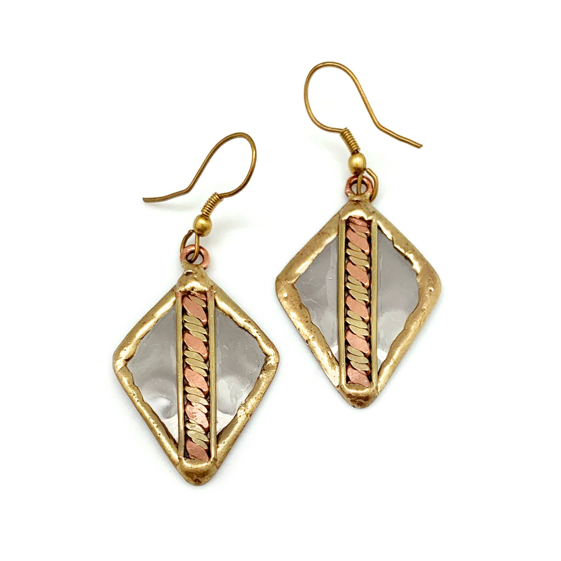 Mixed Metal Earrings - Mixed Colors Center Band