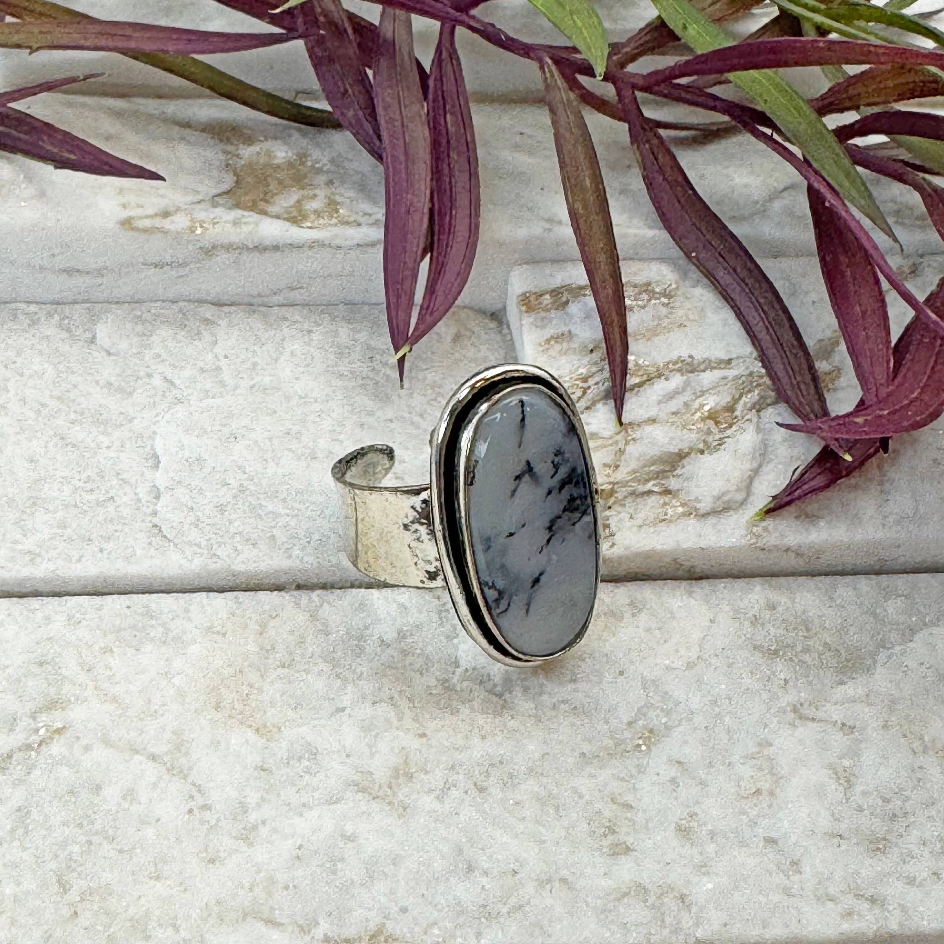 Handcrafted Kashi Semiprecious Stone Ring - Dendritic Opal