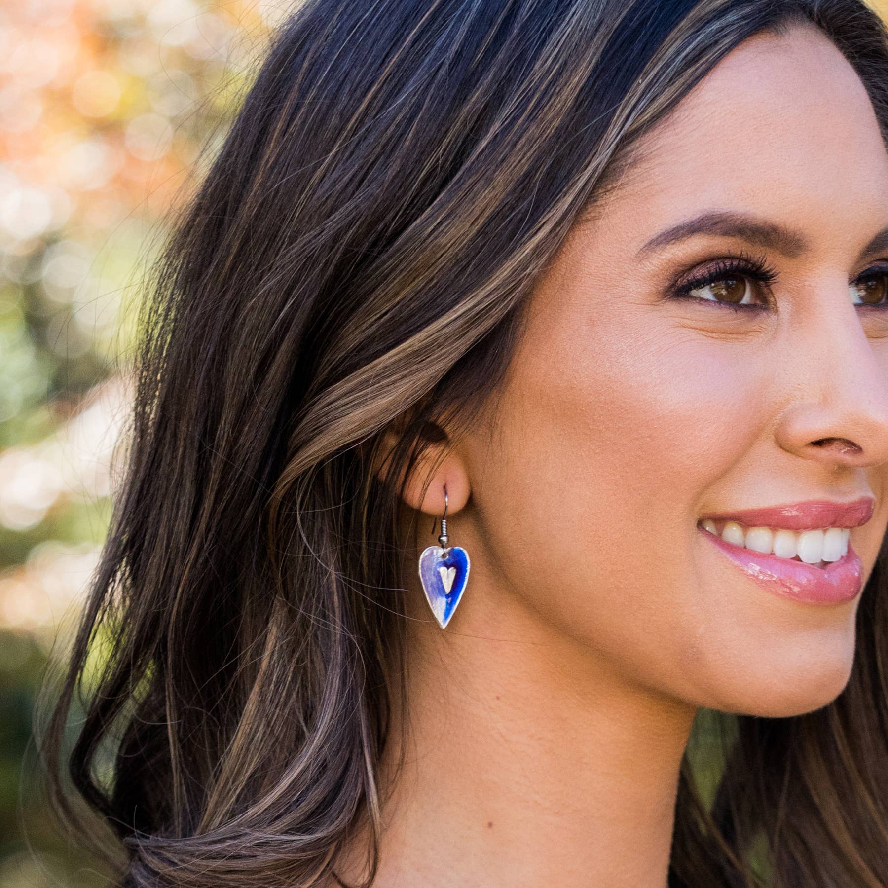 Pewter Earrings with Color Enamel - Cobalt/Lavender Heart
