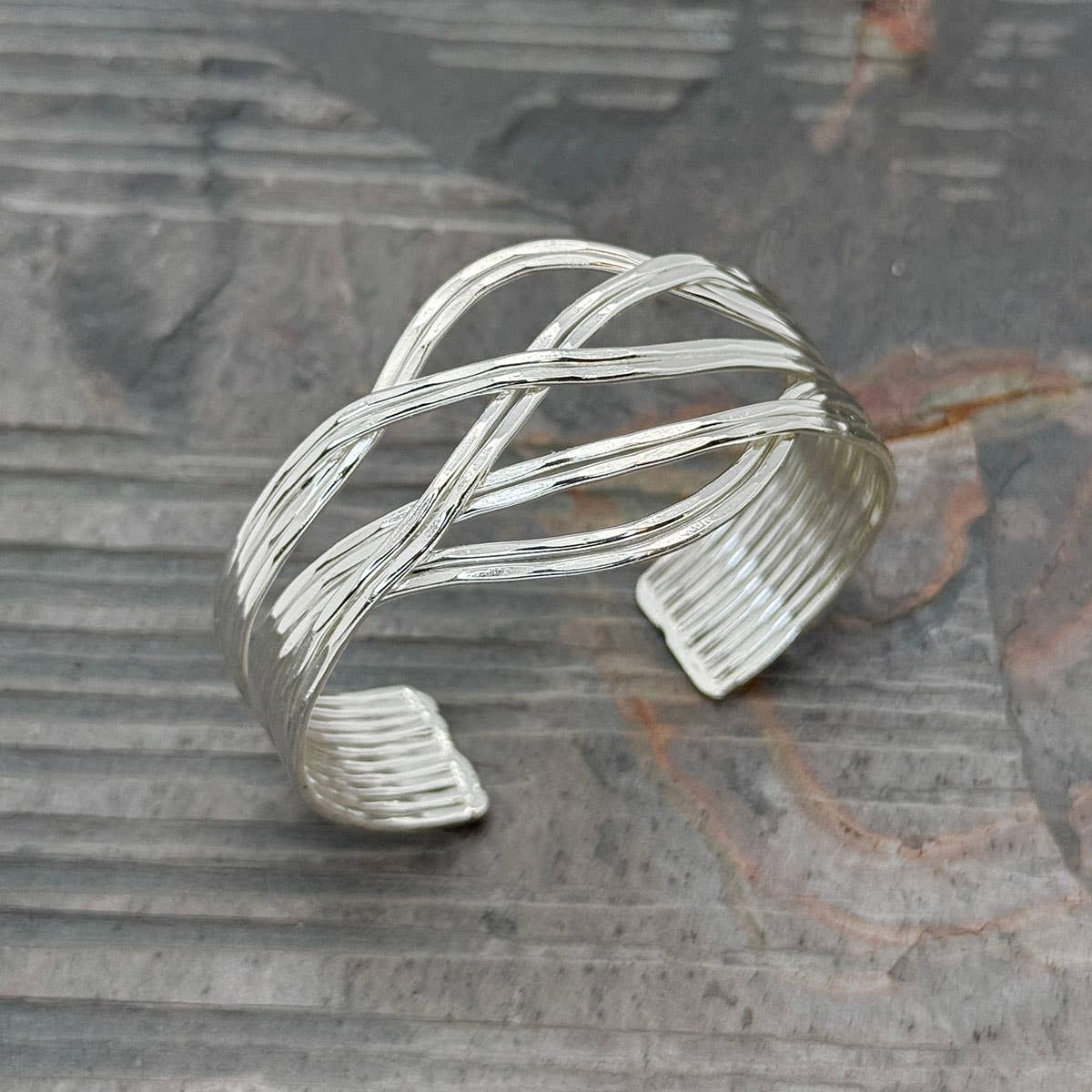 Handcrafted Woven Stream Silver Cuff Bracelet
