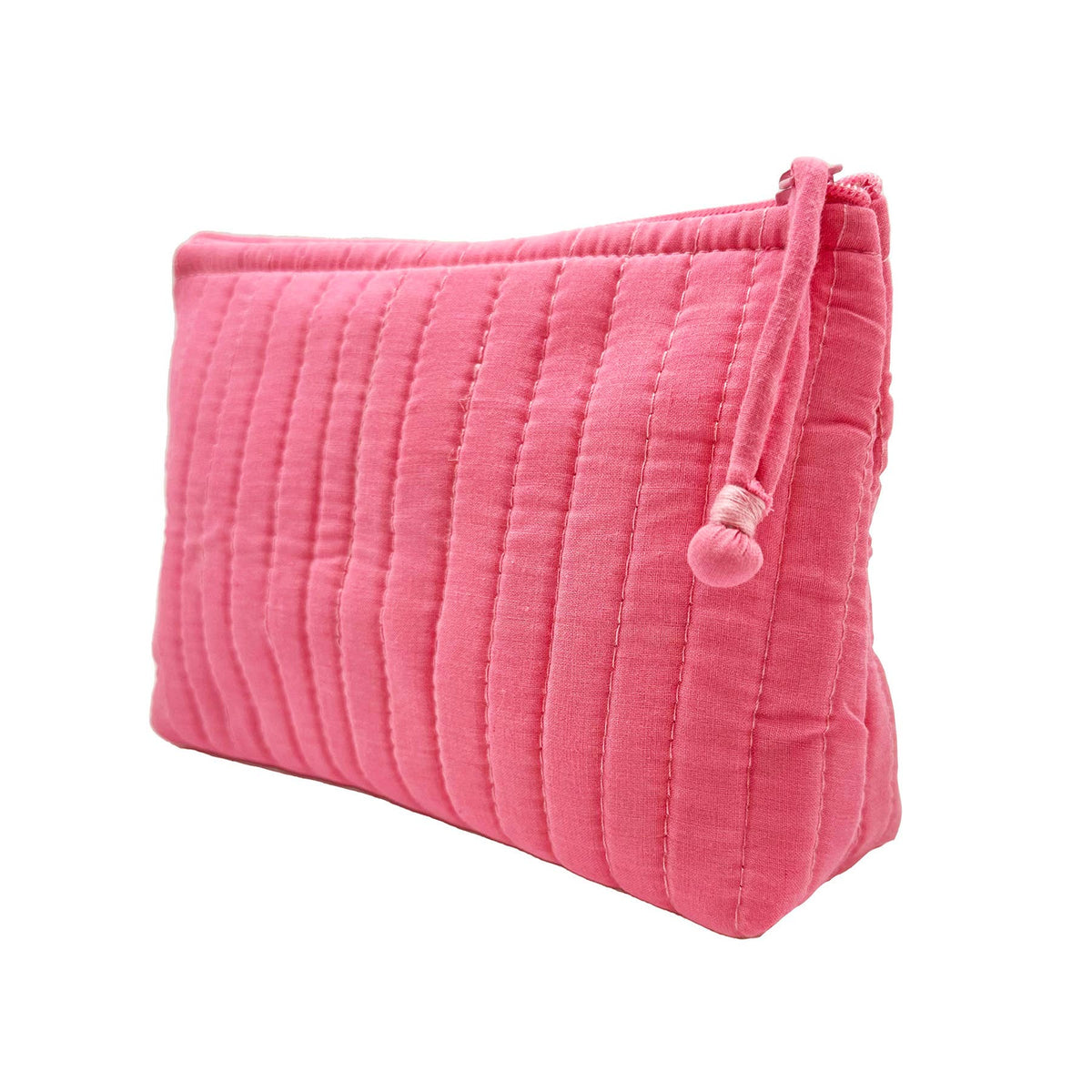 Aviva Collection - Quilted Solid Cotton Travel Pouch - Pink