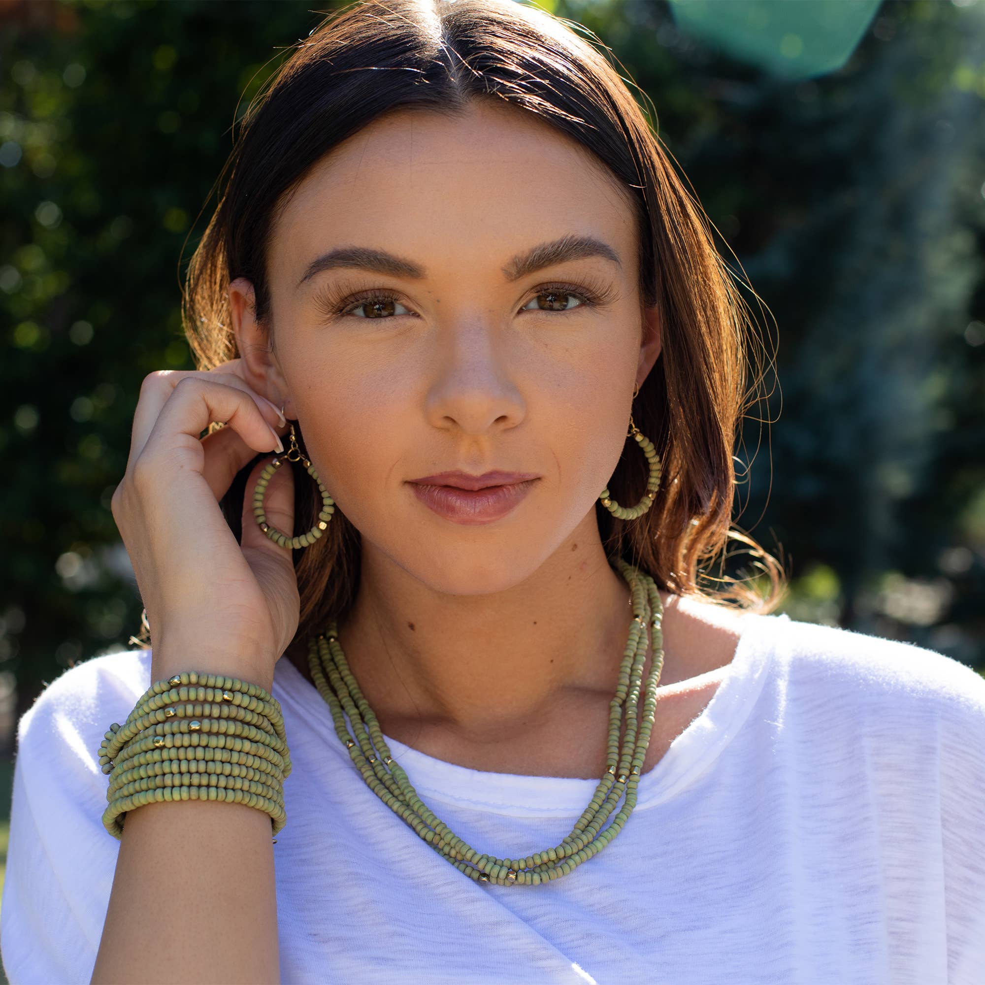 Sachi Chromatic Hues- Sage Green Short Multi-Strand Necklace