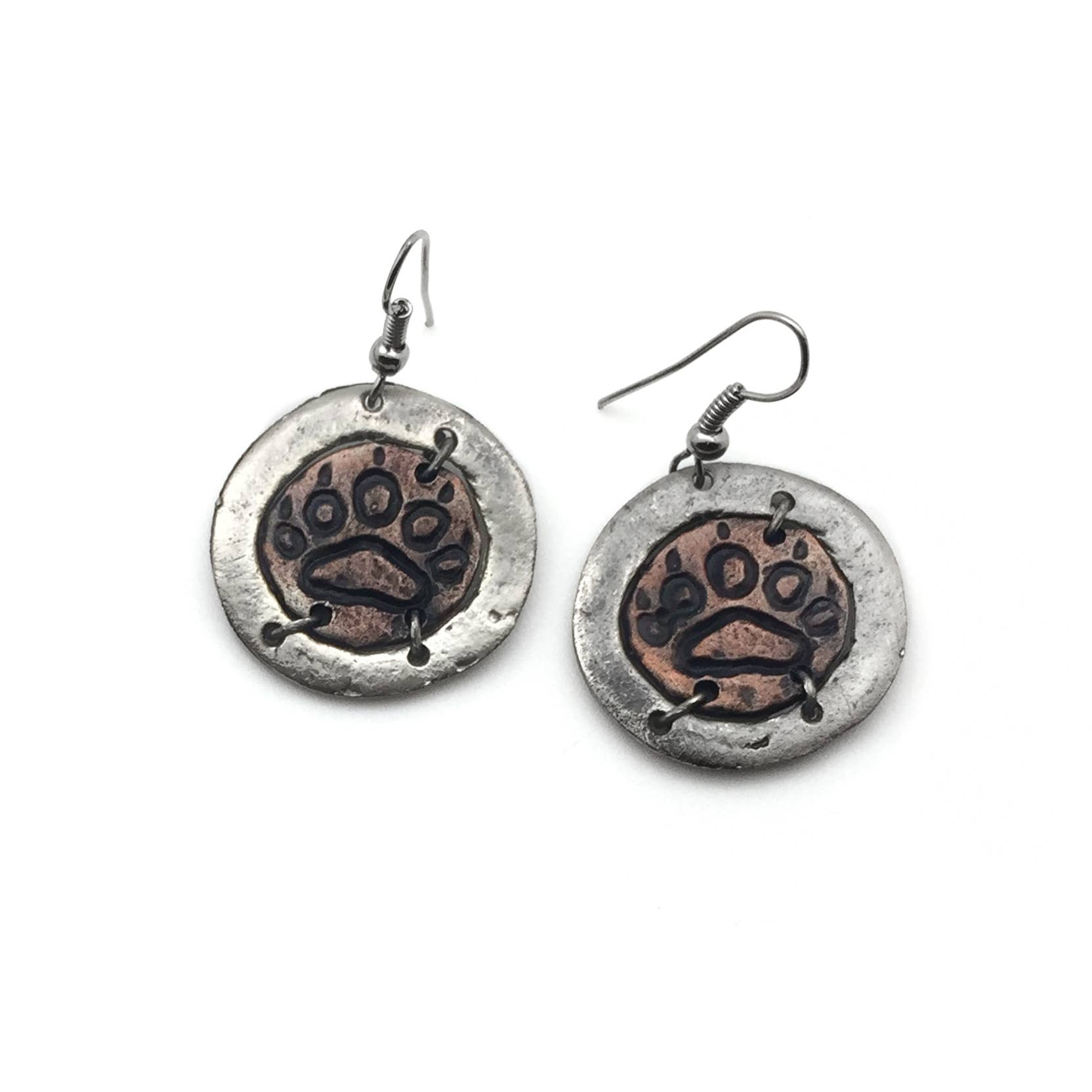 Pewter Earrings - Bear Paw in Circle