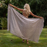 Handcrafted Cotton Sarong - Grey Floral Vine