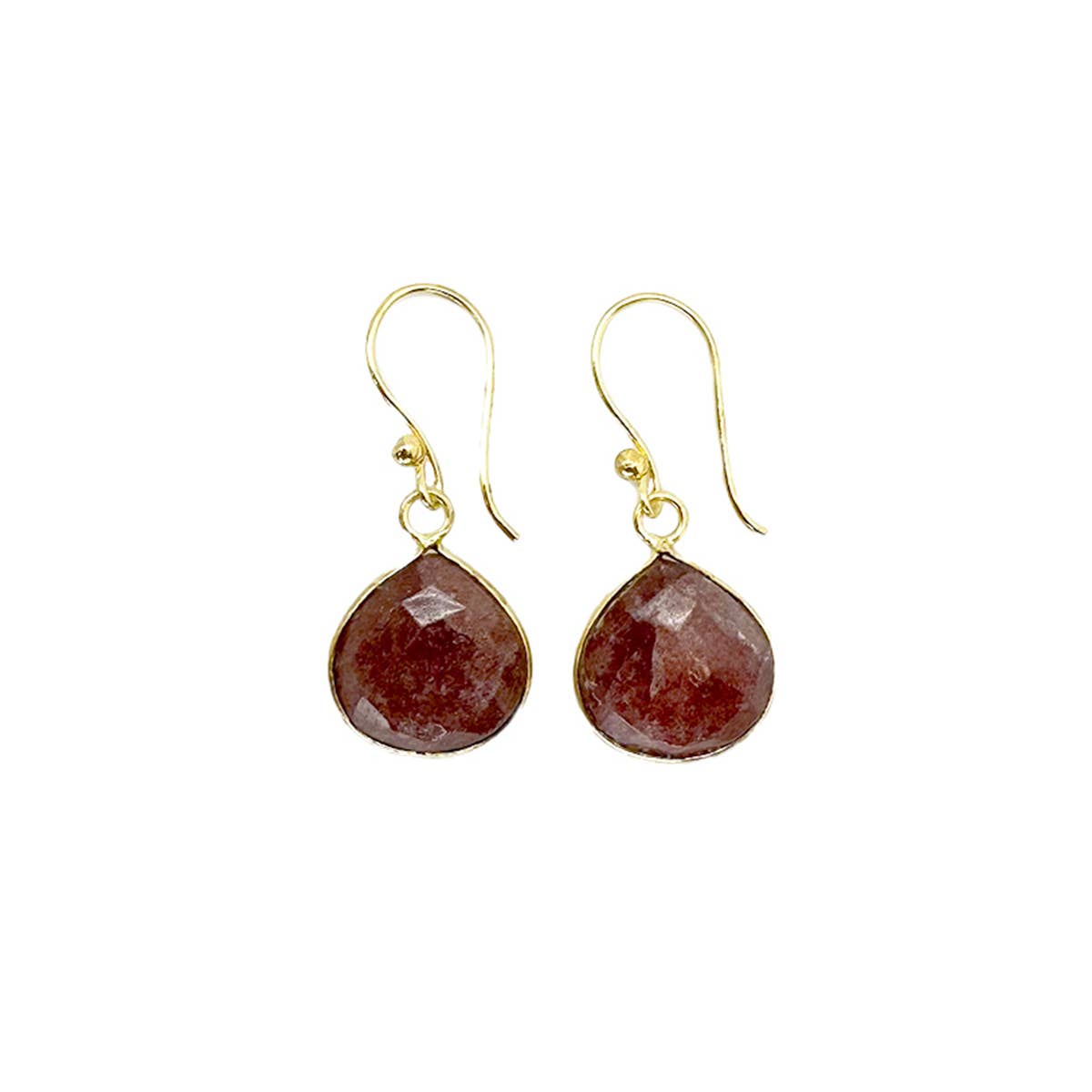 GoldPlated Earrings with SemiPreciousStone Strawberry Quartz