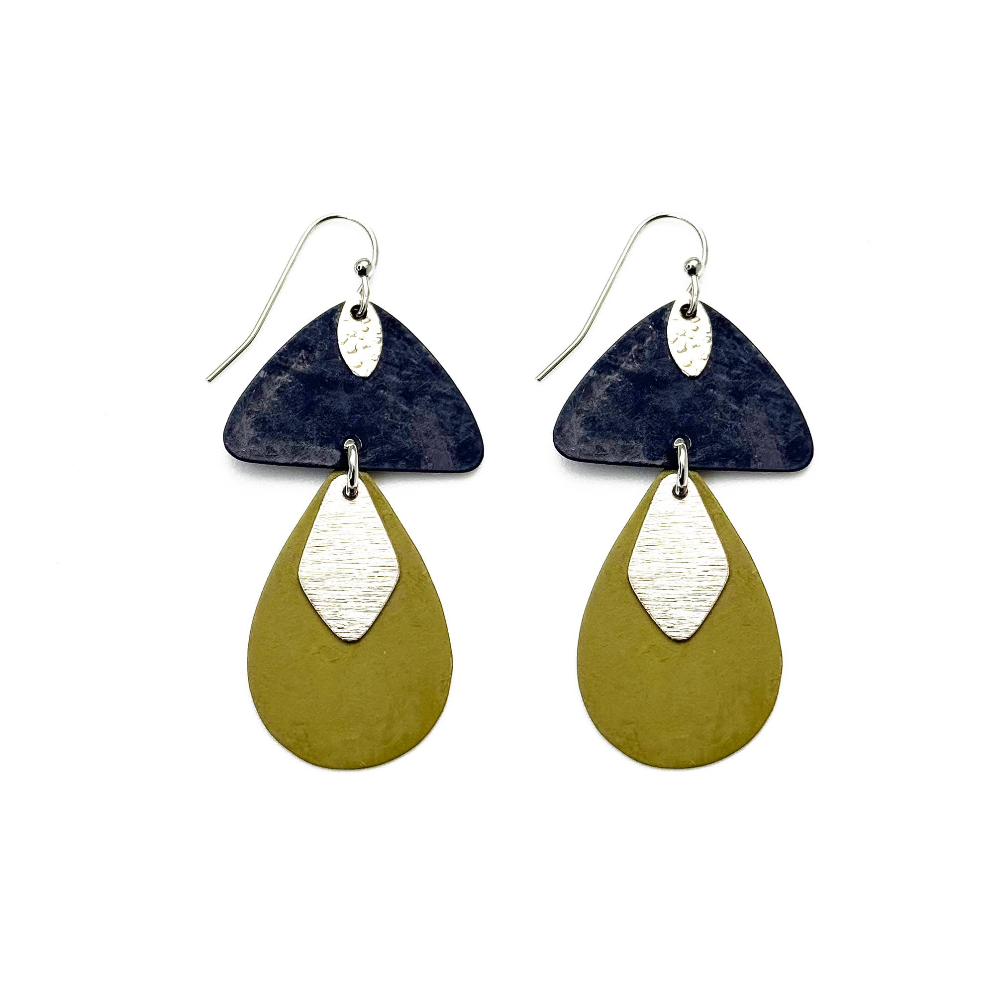 Handcrafted Blue & Olive Patina Mushroom Drop Earrings