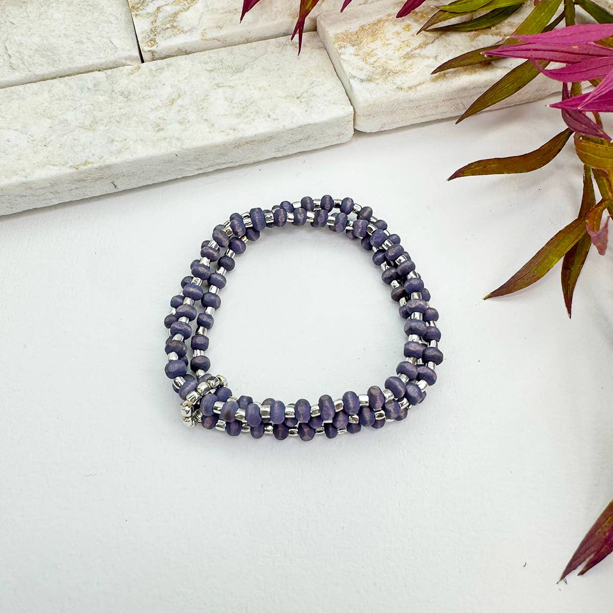 Sachi Wood Bead Wrap Bracelet - Purple