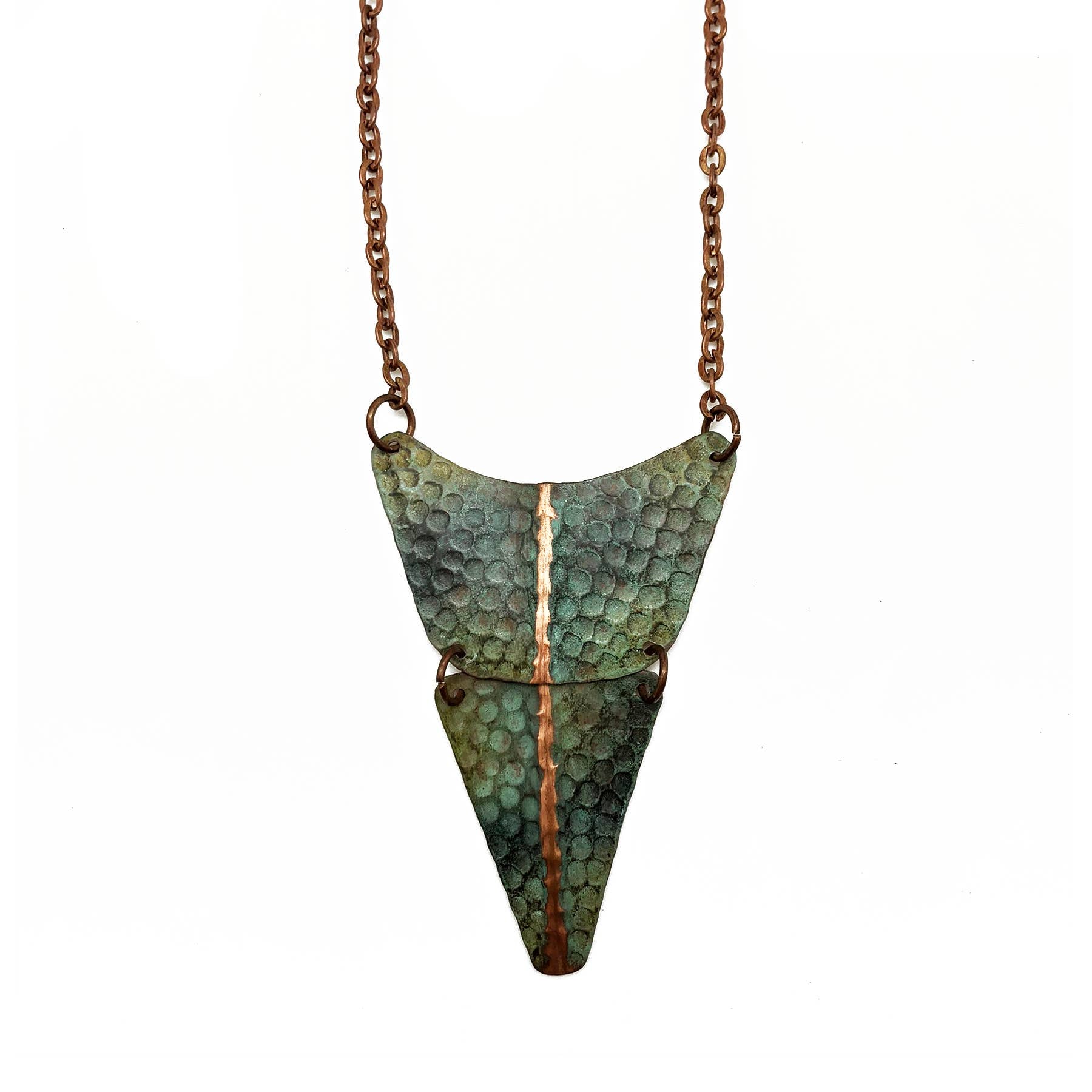Copper Patina Necklace - Green Hammered with Band