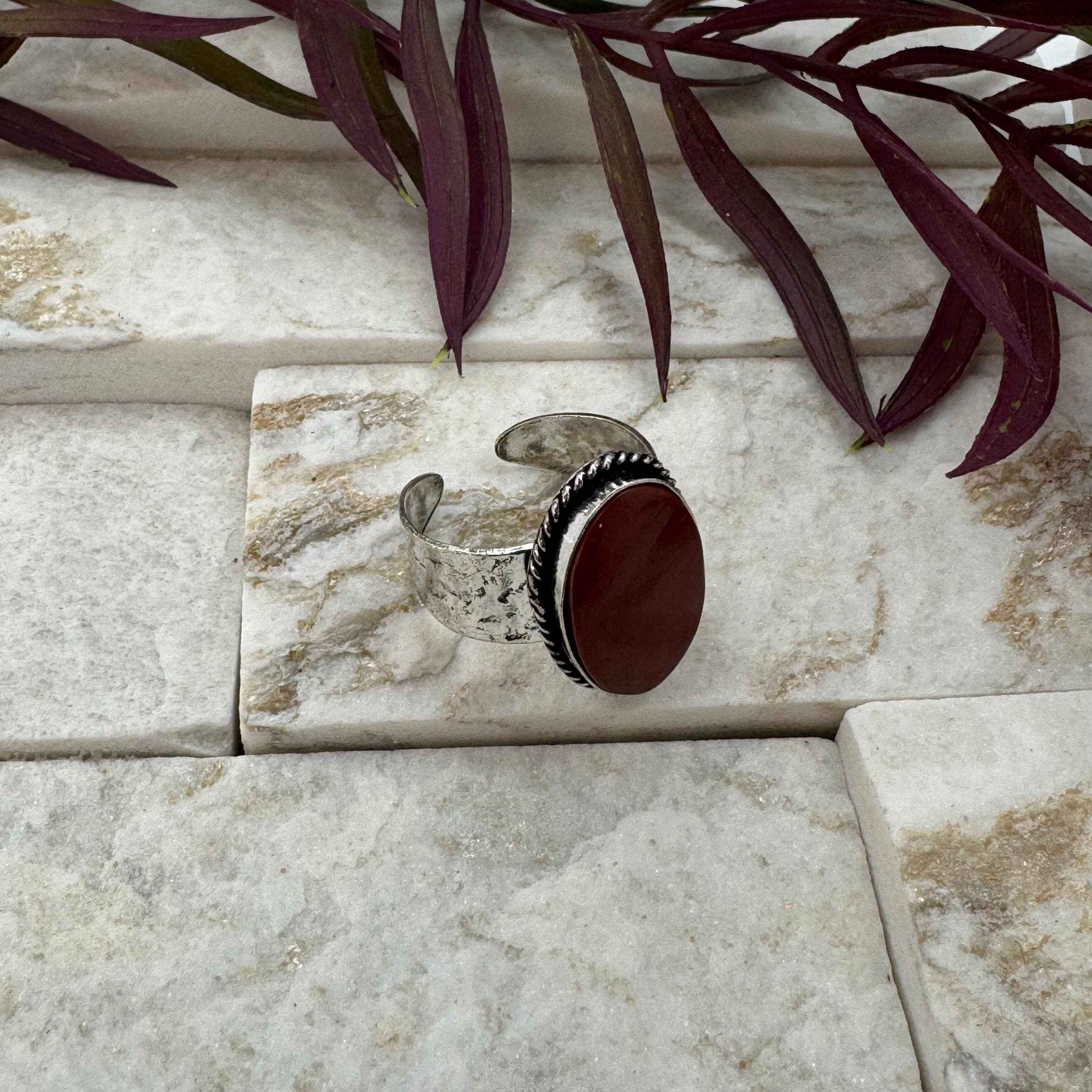 Handcrafted Kashi Semiprecious Stone Ring - Red Jasper
