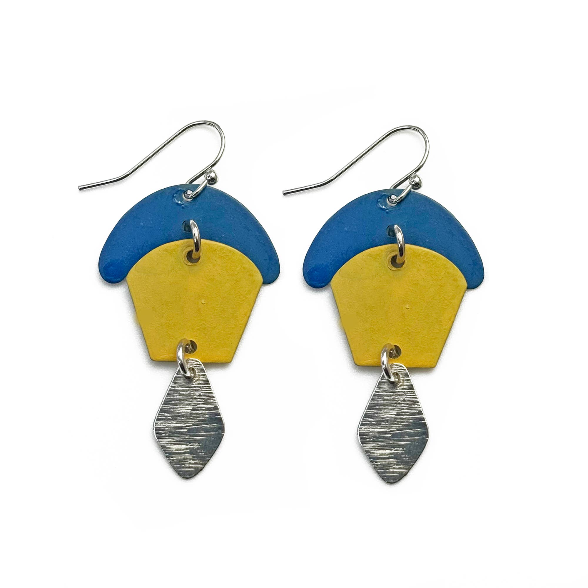 Handcrafted Yellow & Blue Patina Geometric Drop Earrings