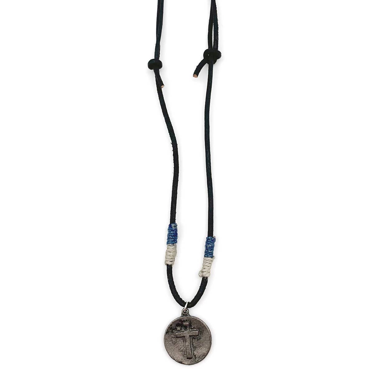 Aadi Pewter Simple Circle Cross on Leather Cord Necklace