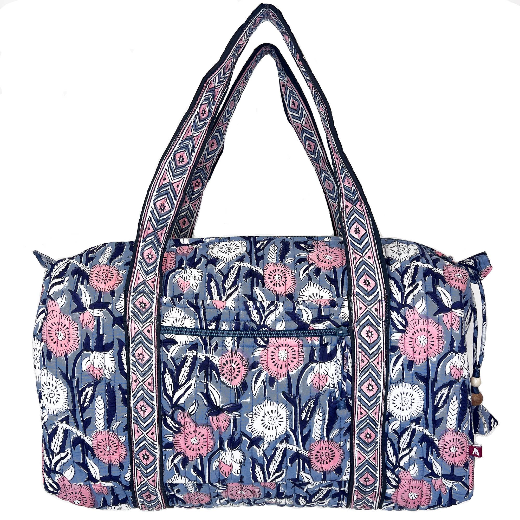 Midnight Blossoms Large Duffle Bag - Block Printed Cotton