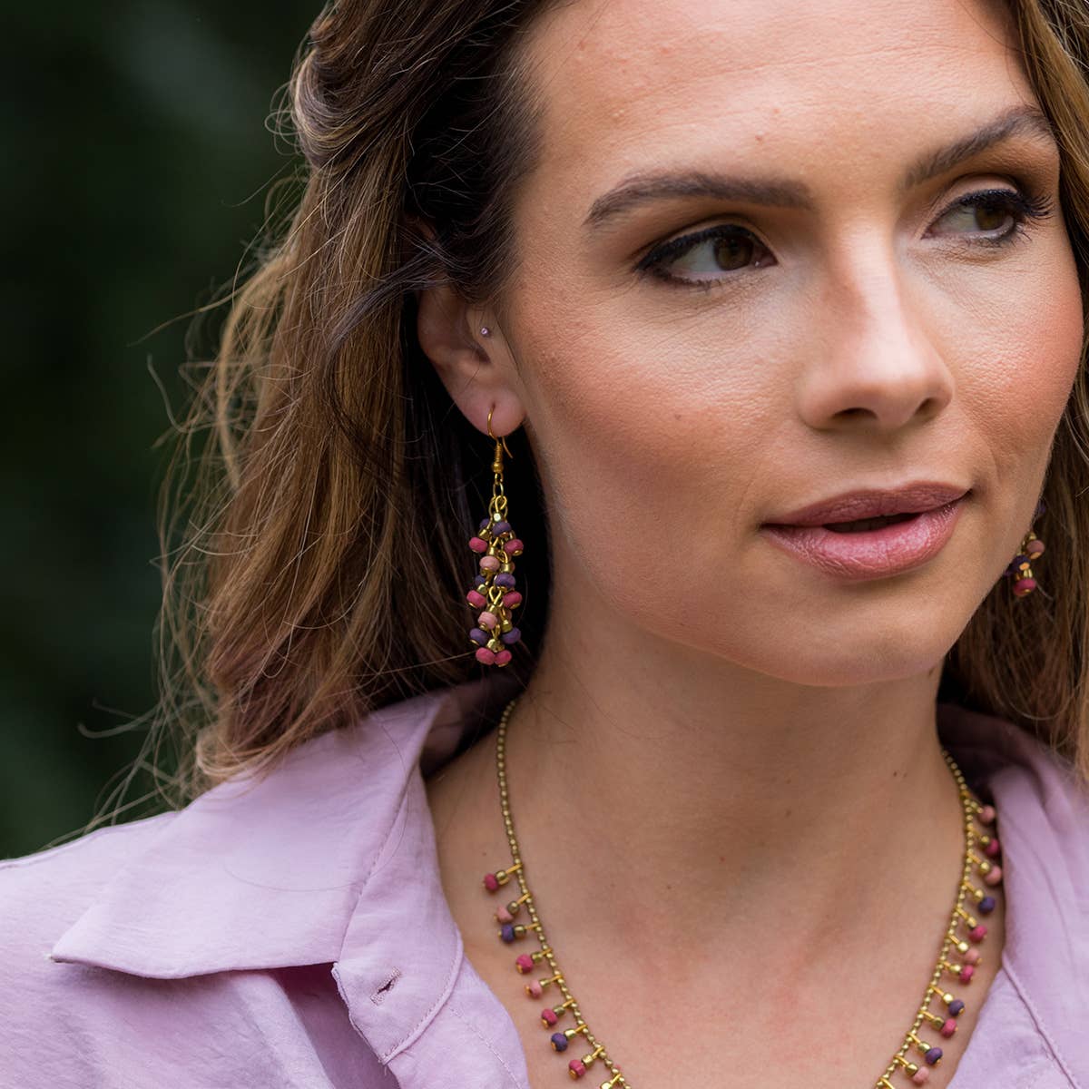 Sachi Mulberry Mix Collection Earrings - Mixed Beads Cluster