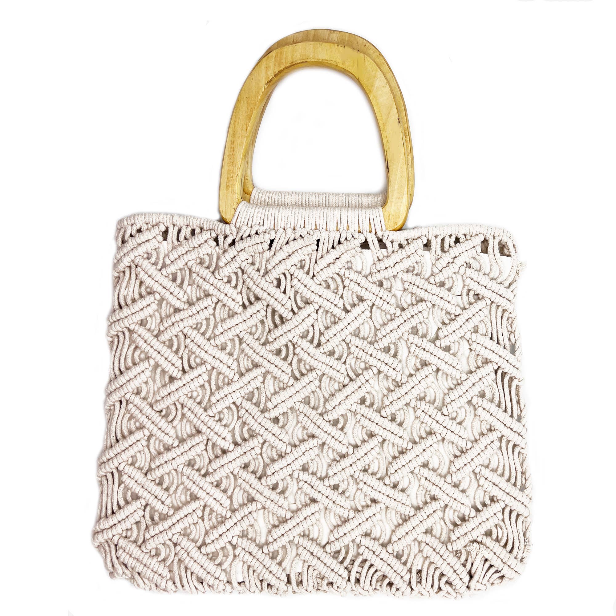 Terra Bag - Cotton macrame bag with wood handles - Off White