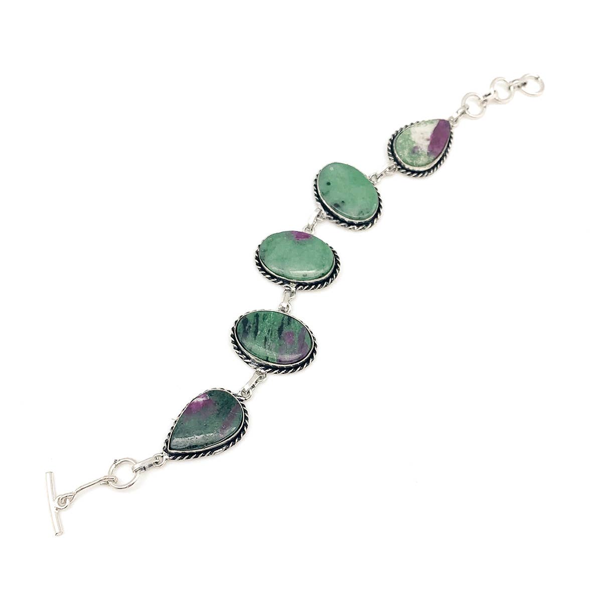 Handcrafted Semiprecious Stone Link Bracelet - Ruby Zoisite