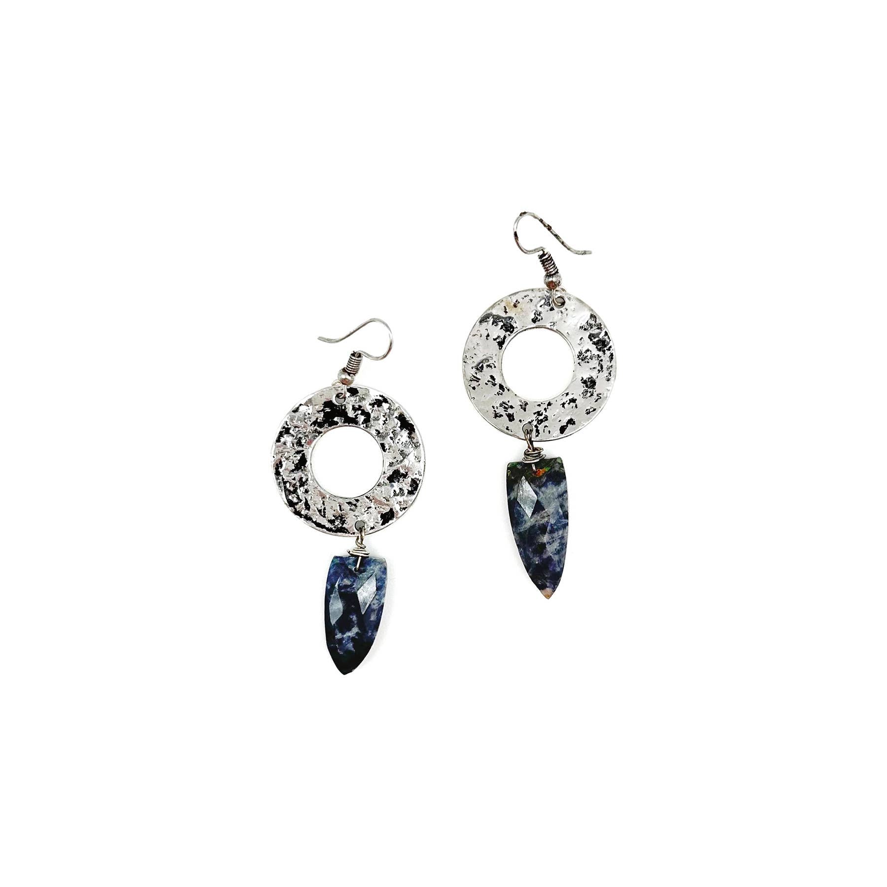 Banjara Collection Earrings - Sodalite, Silver Open Rings