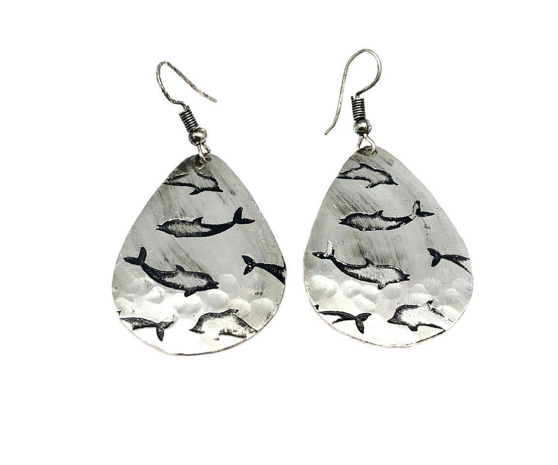 Dolphin Silver Engraved Earrings