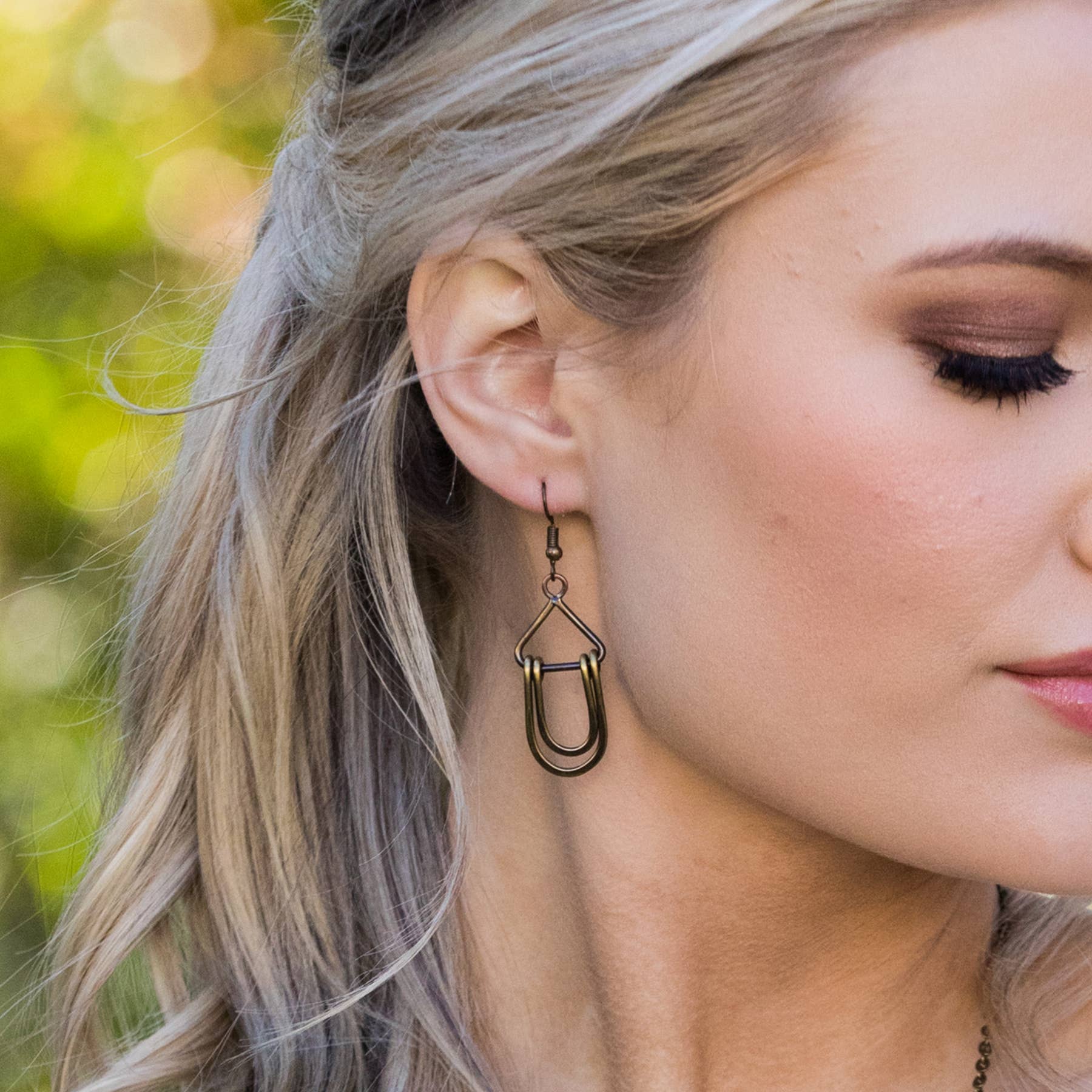 Handcrafted Antique Brass Double Loop Dangle Earrings