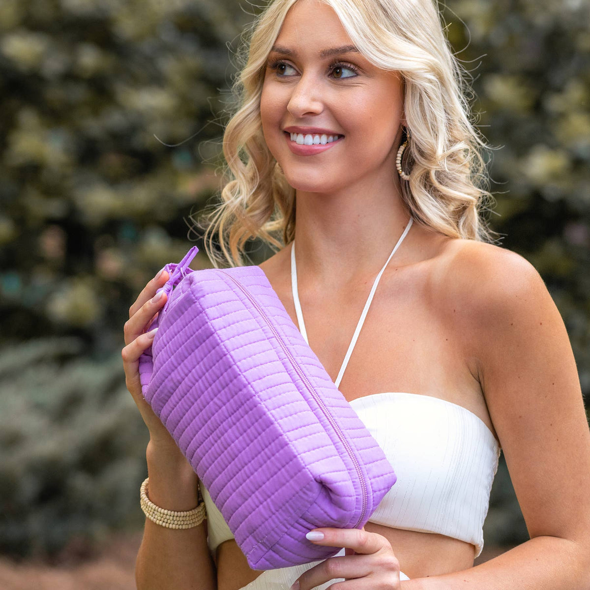 Aviva Collection - Quilted Solid Cotton Cosmetic Bag - Purple