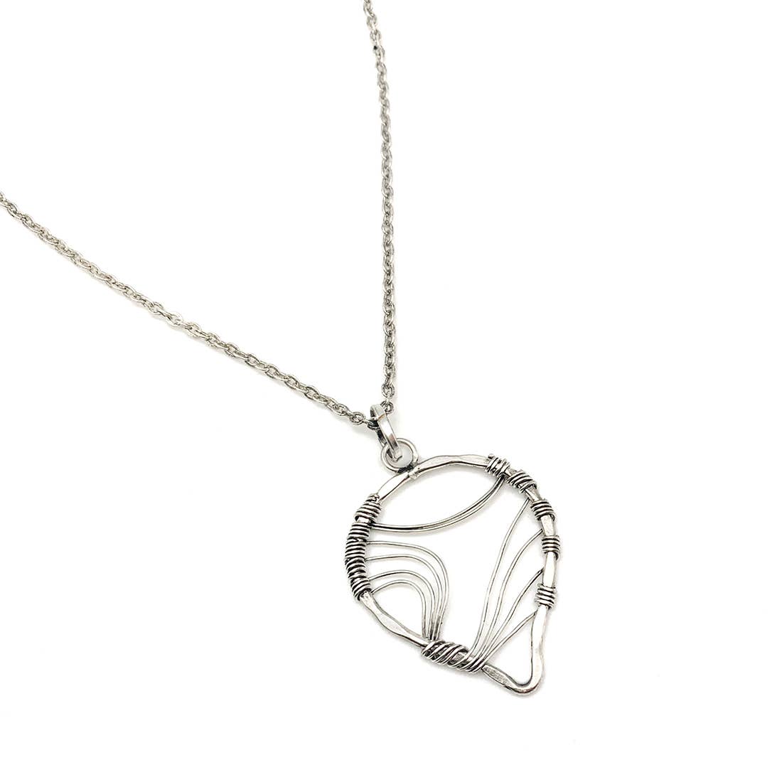 Banjara Wire Wrapped Silver Teardrop Necklace