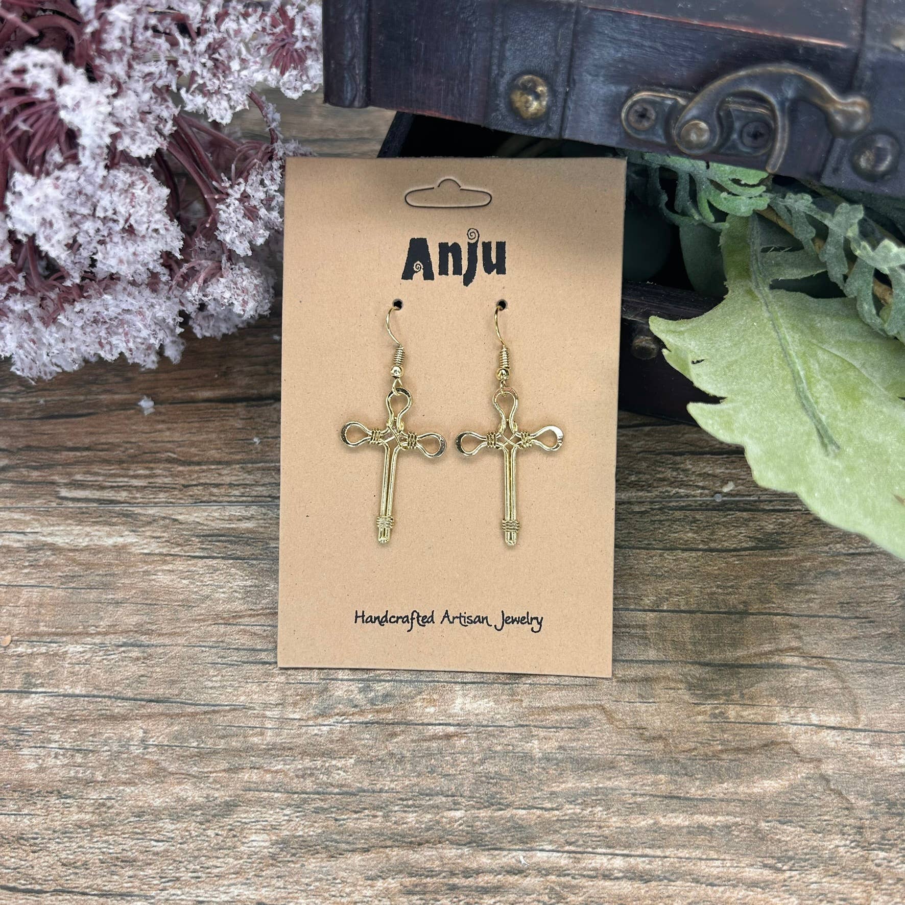 Gold Plated Earrings - Smaller Size Pointed Cross