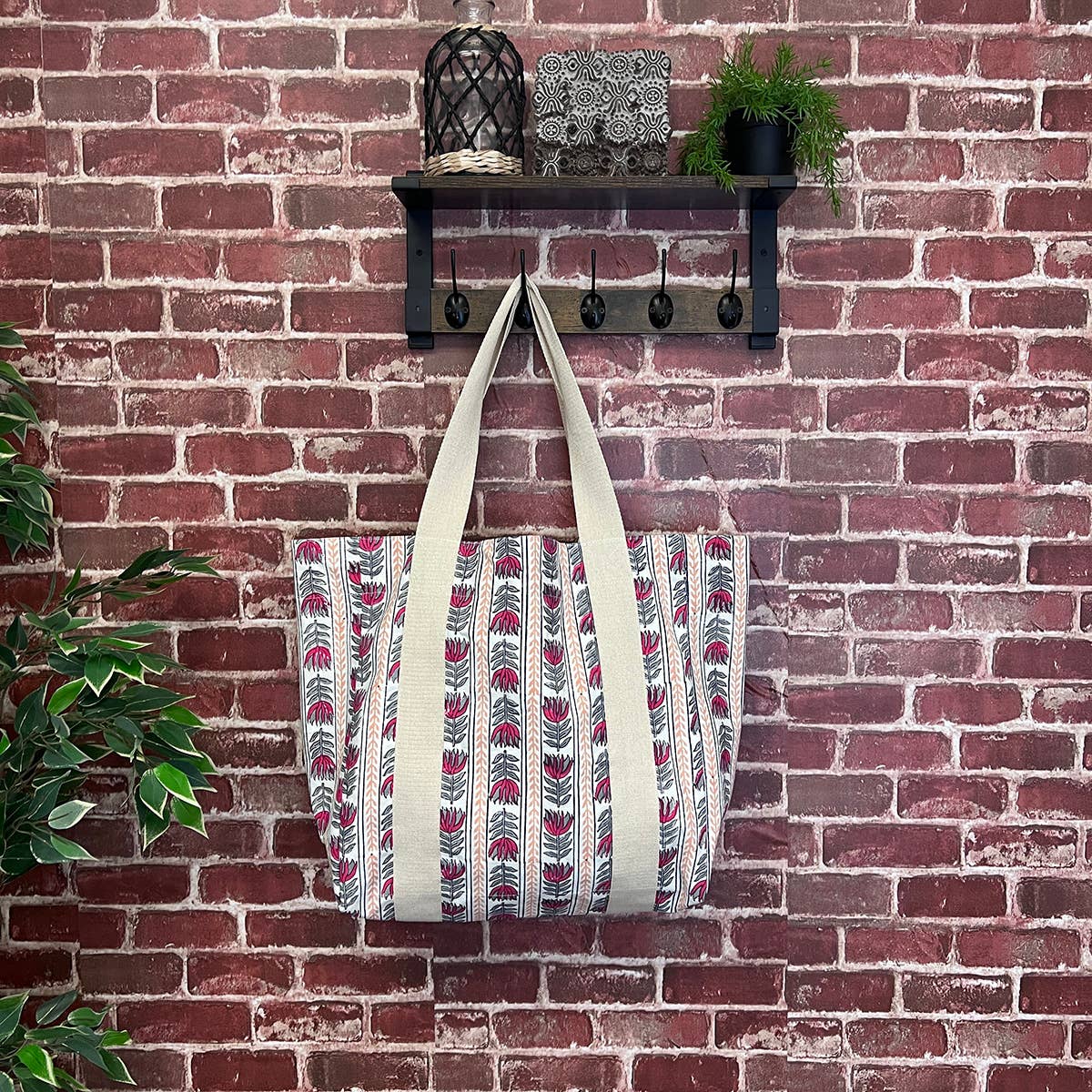 Handcrafted Canvas Bag with Block-Printed  Sweet Pea